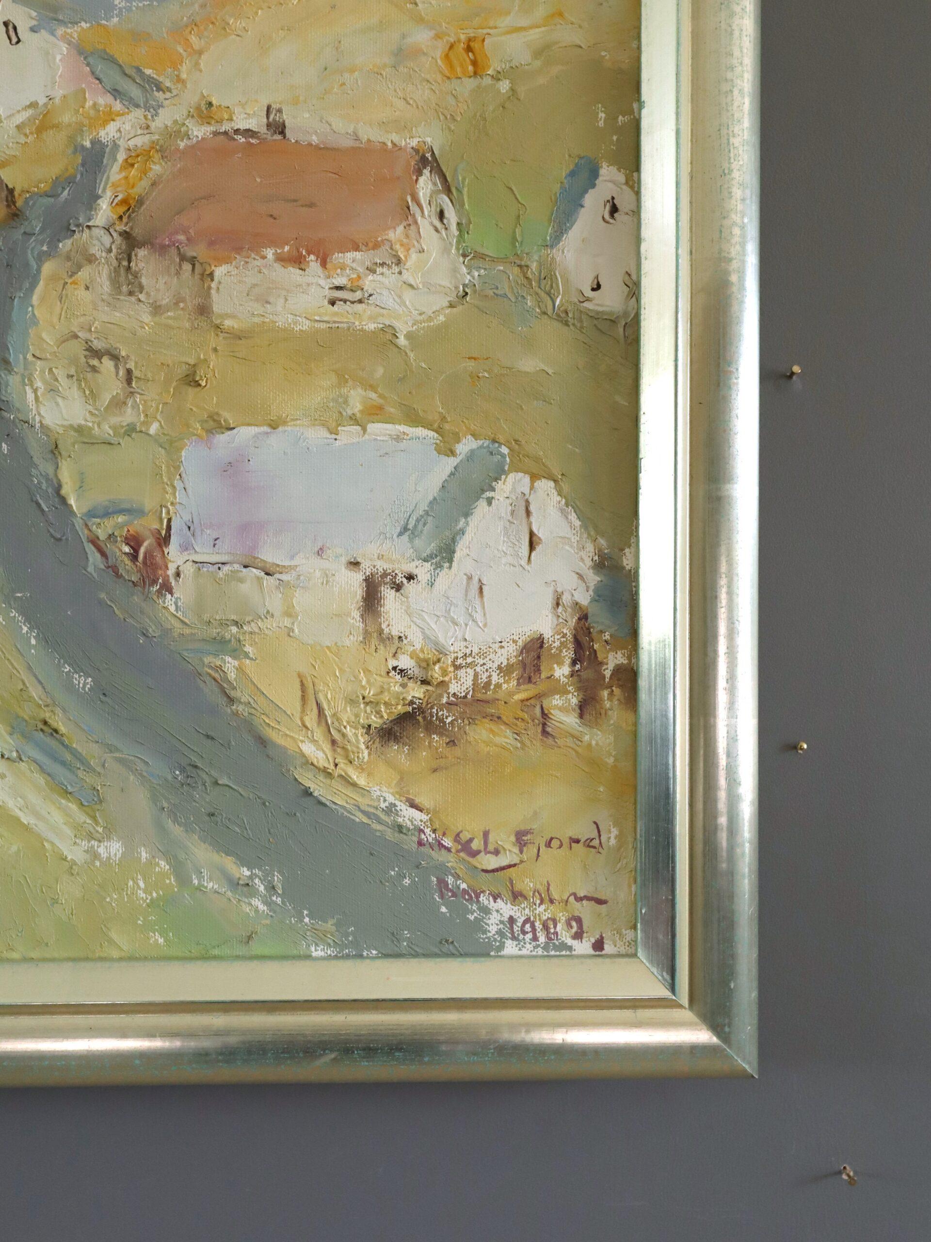 1982 Vintage Original Abstrakte Landschaft Ölgemälde - Küstenstraße zum Meer im Angebot 2