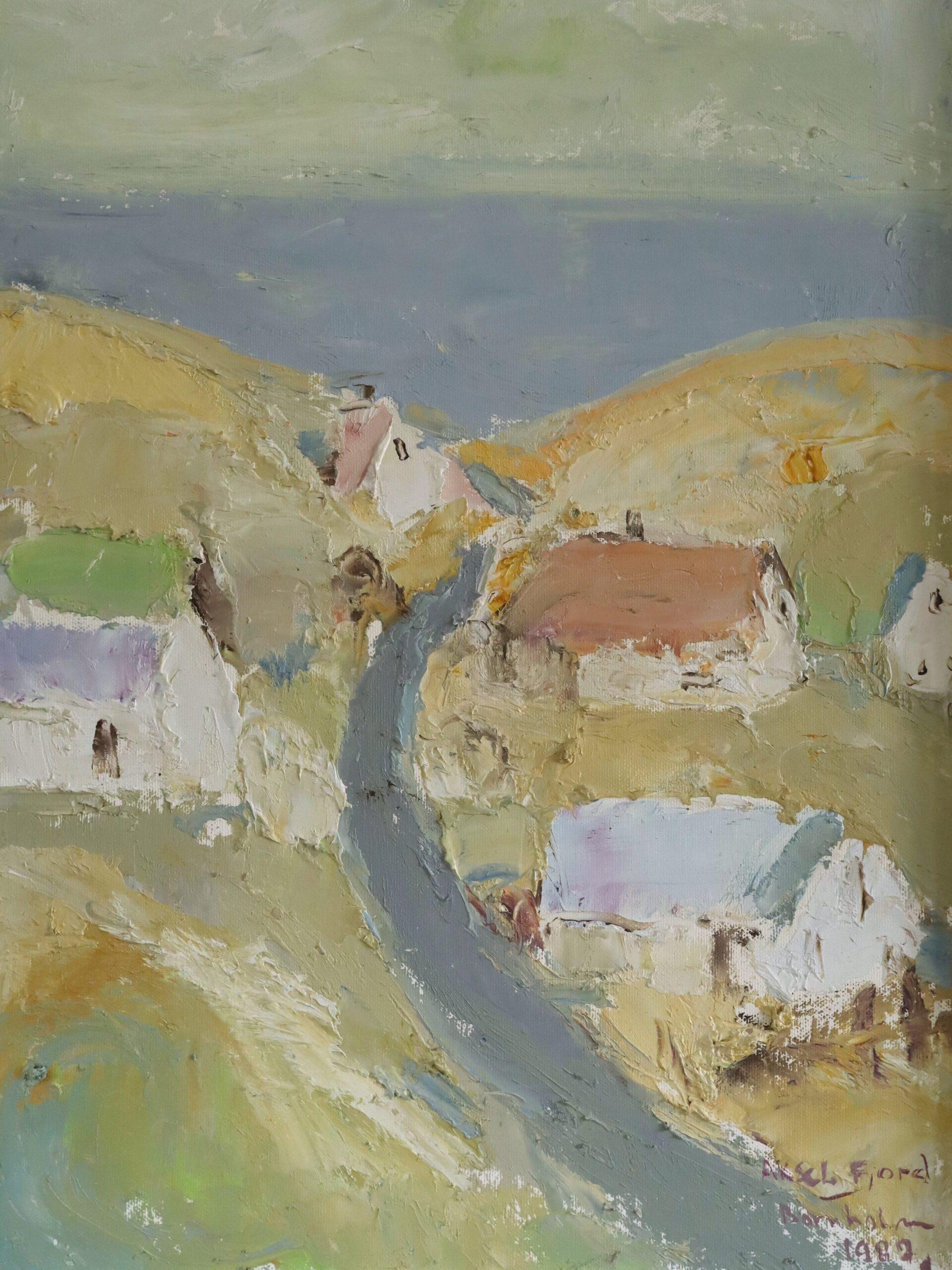 1982 Vintage Original Abstrakte Landschaft Ölgemälde - Küstenstraße zum Meer im Angebot 3