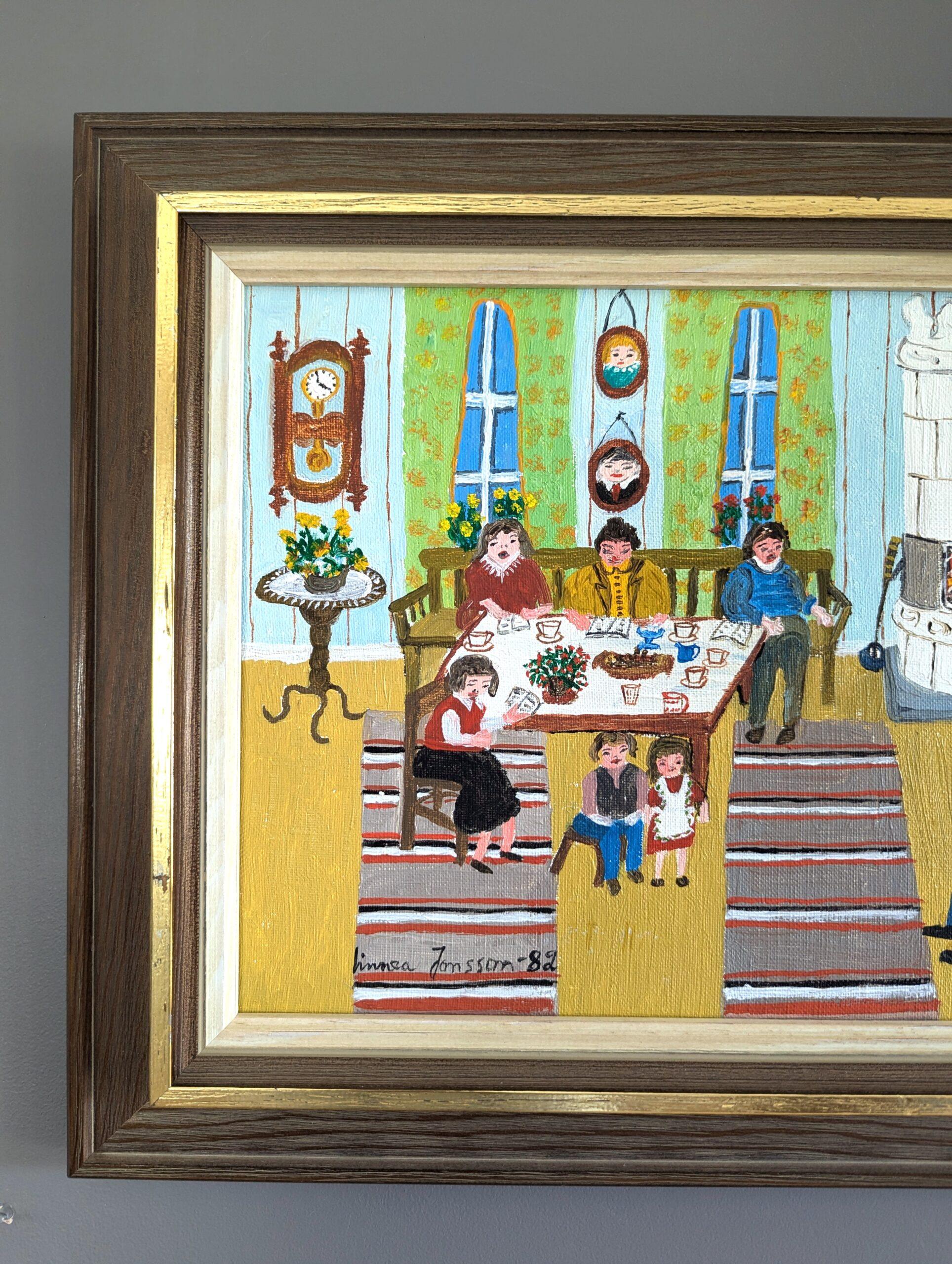 Peinture à l'huile originale d'intérieur - Singing by the Fire, 1982 en vente 2