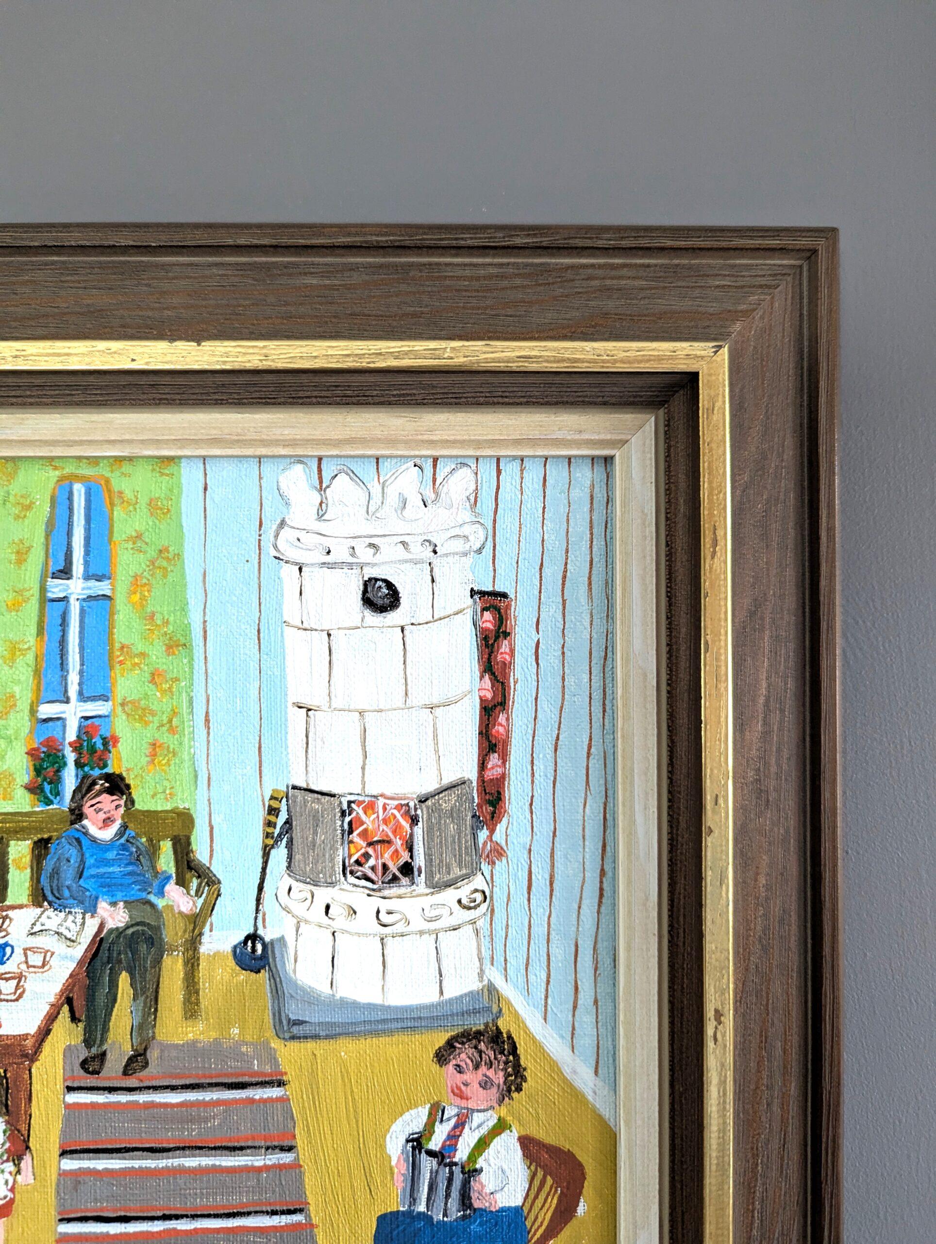 Peinture à l'huile originale d'intérieur - Singing by the Fire, 1982 en vente 3