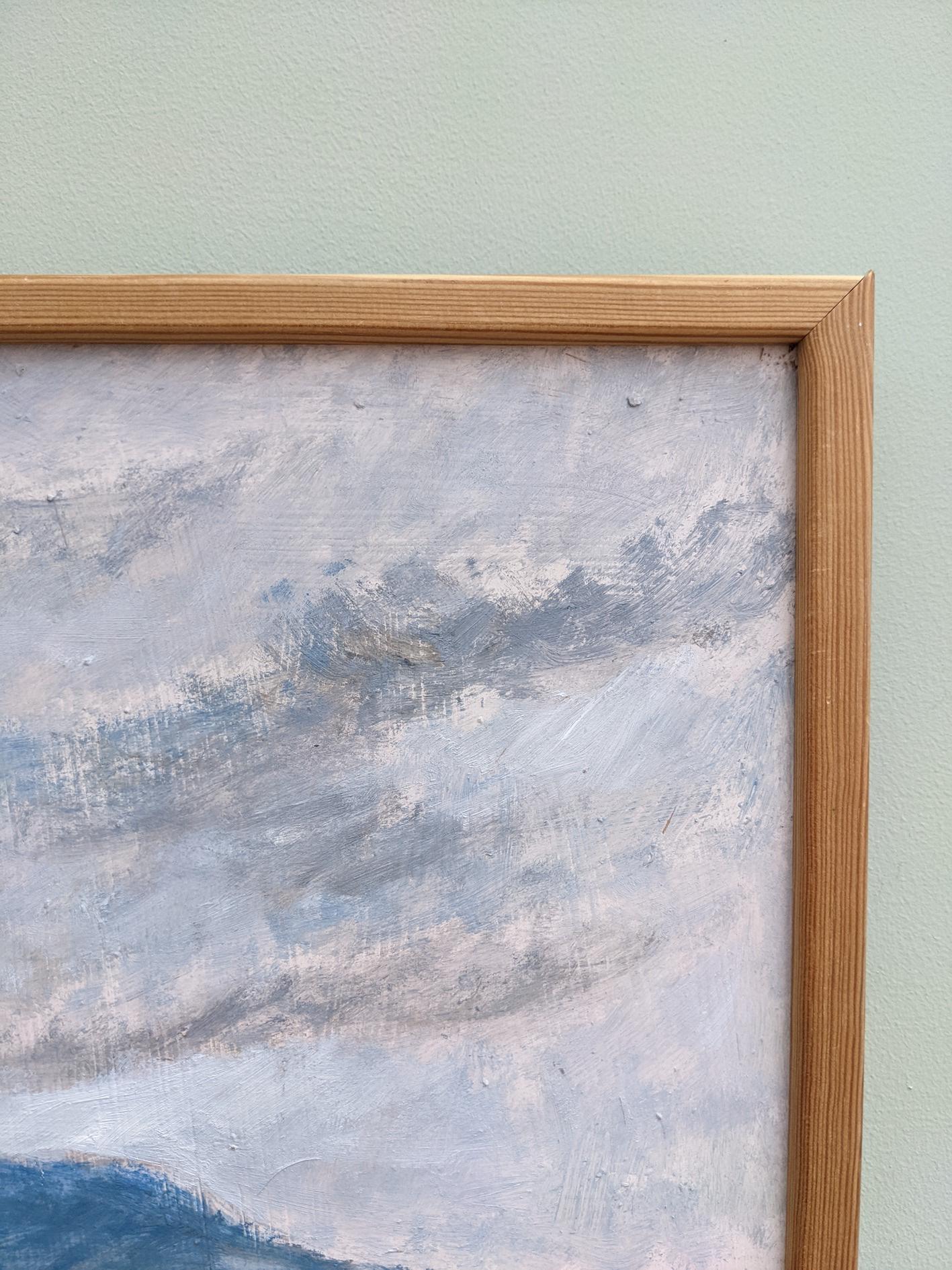 1983 Modernist Vintage Landscape Oil Painting - Old Town Road, Framed 2