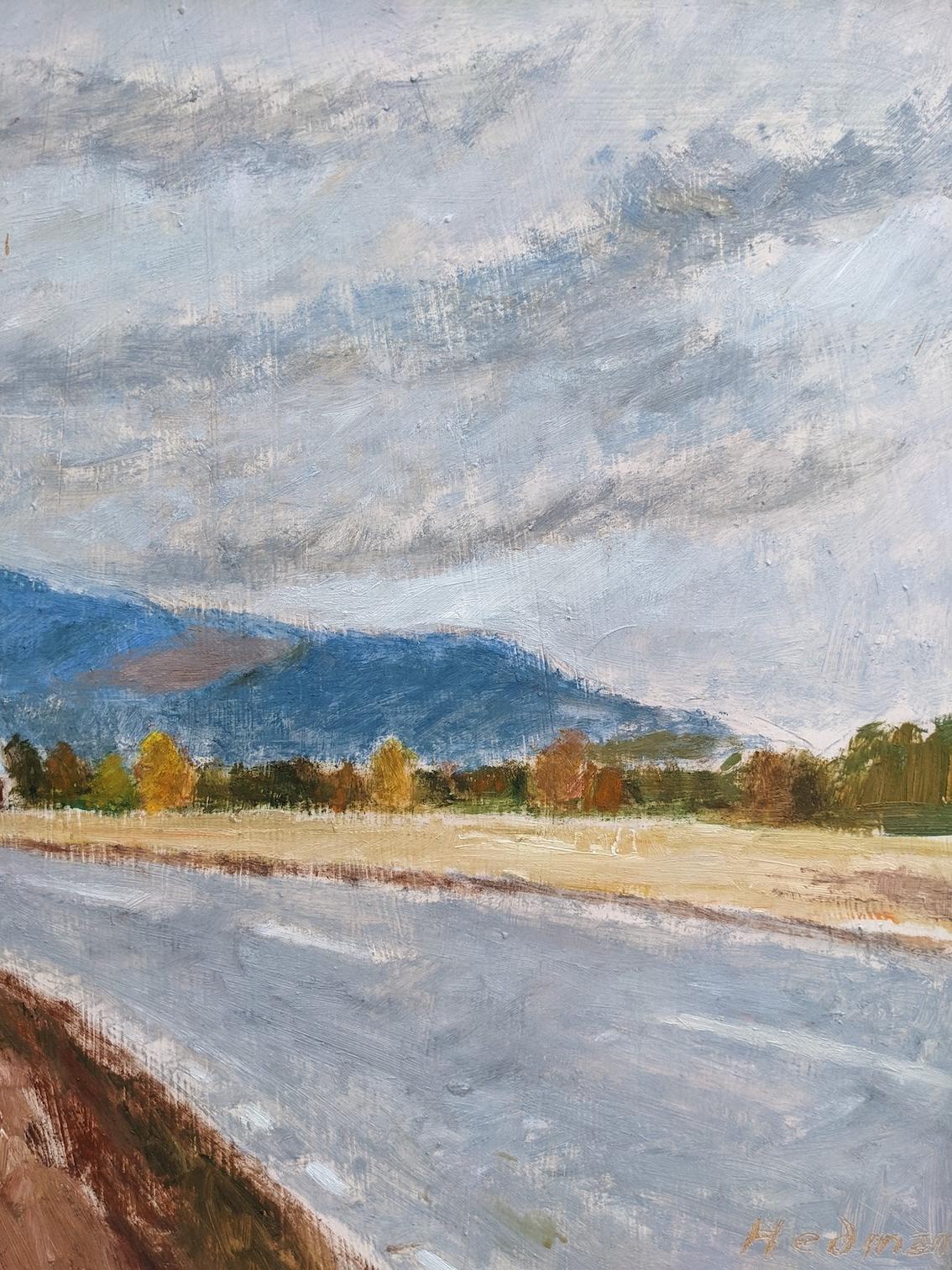 1983 Modernist Vintage Landscape Oil Painting - Old Town Road, Framed 3