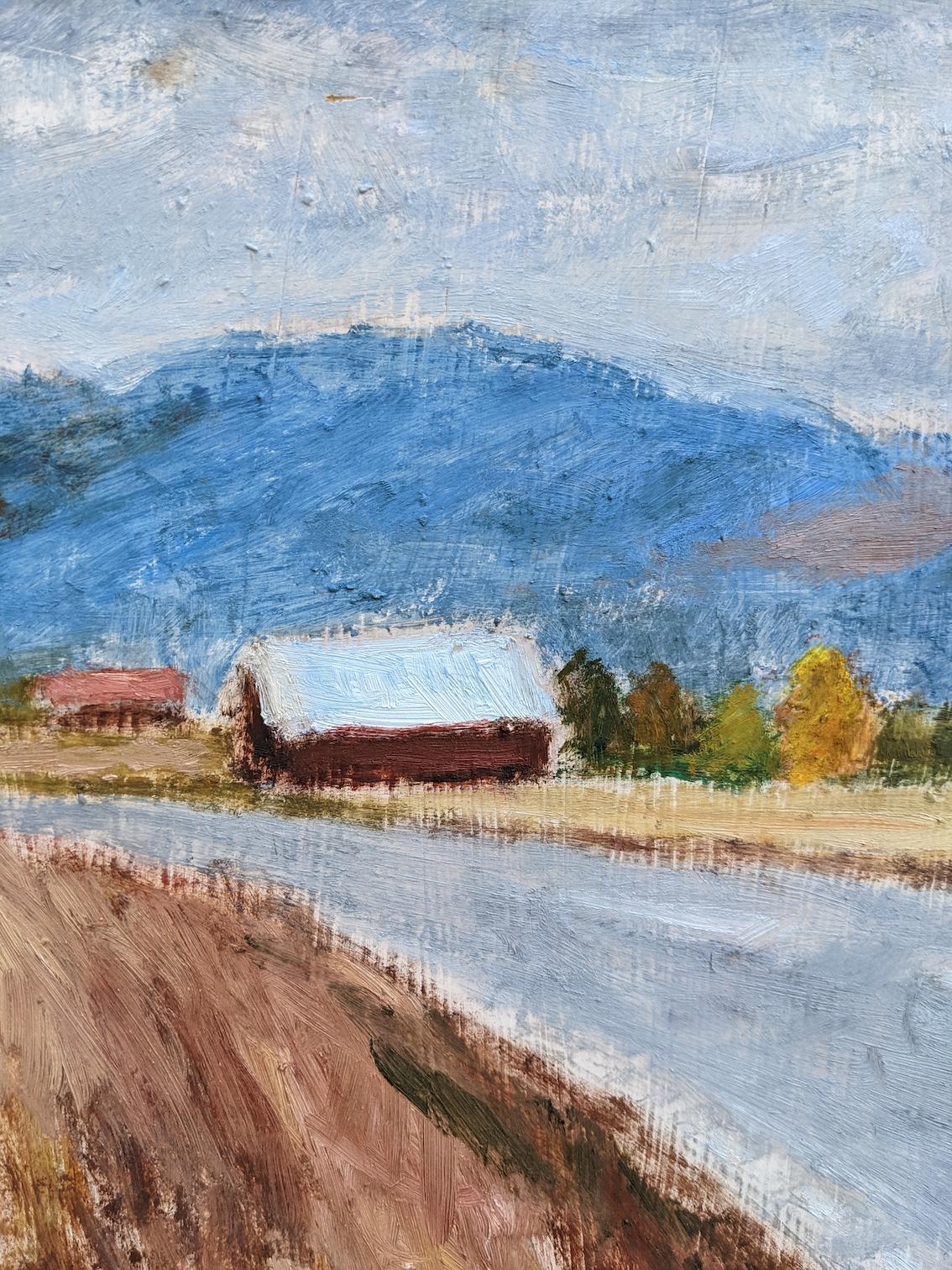 1983 Modernist Vintage Landscape Oil Painting - Old Town Road, Framed 4