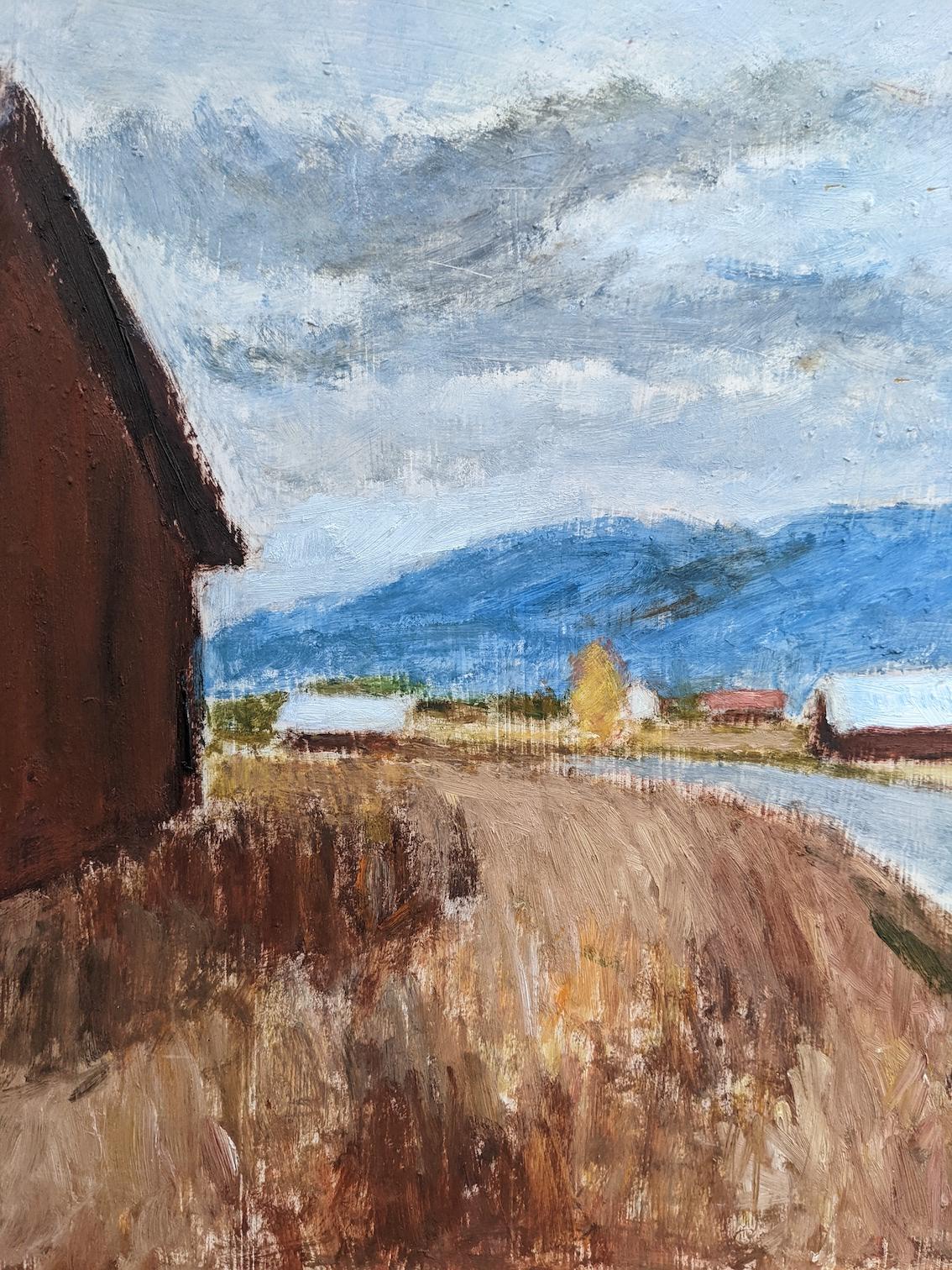 1983 Modernist Vintage Landscape Oil Painting - Old Town Road, Framed 5