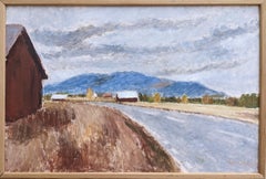 Modernistisches Vintage-Landschaftsgemälde, Ölgemälde, Old Town Road, gerahmt, 1983