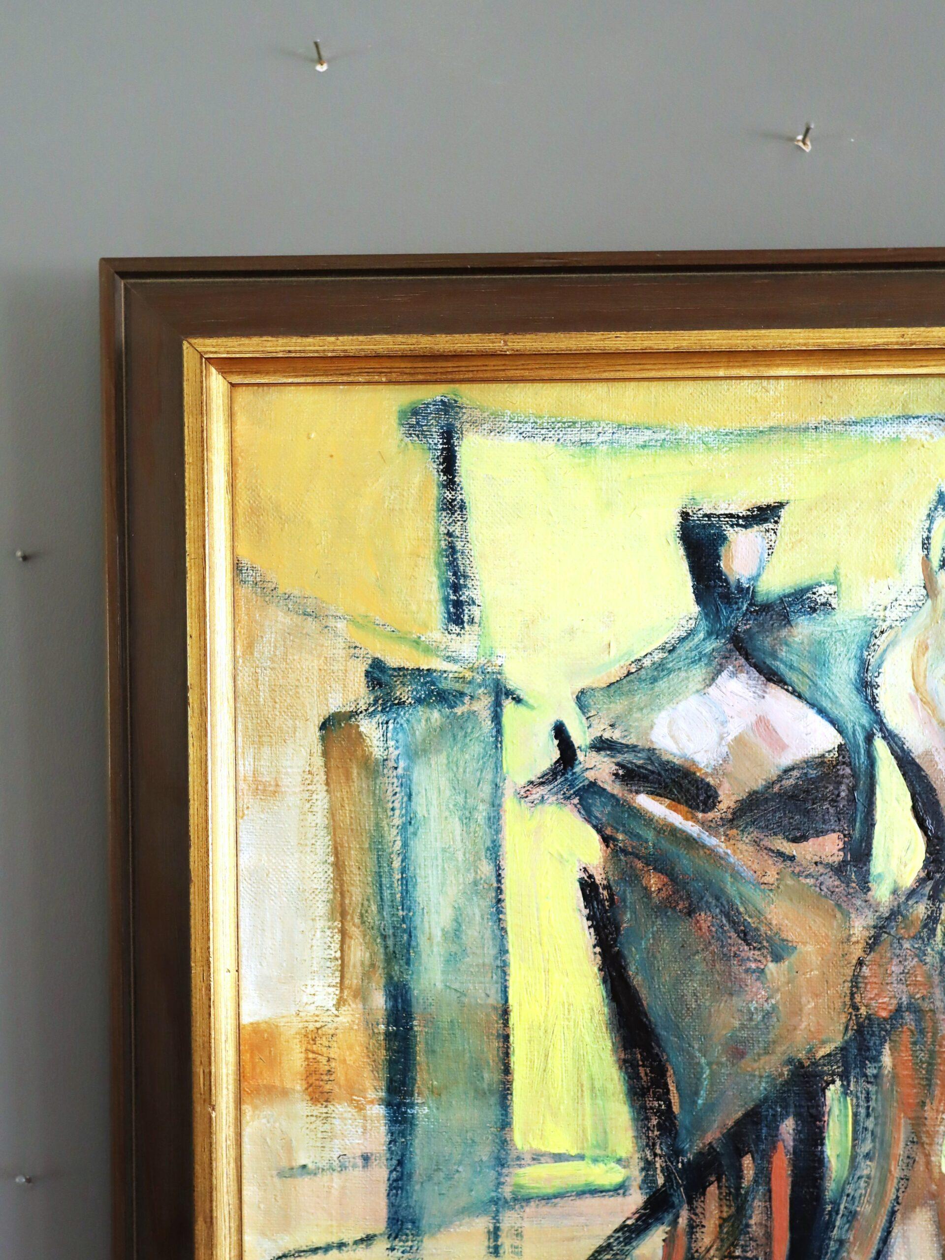 1984 Modernist Vintage Swedish Abstract Figurative Oil Painting- Figures in Flux 2