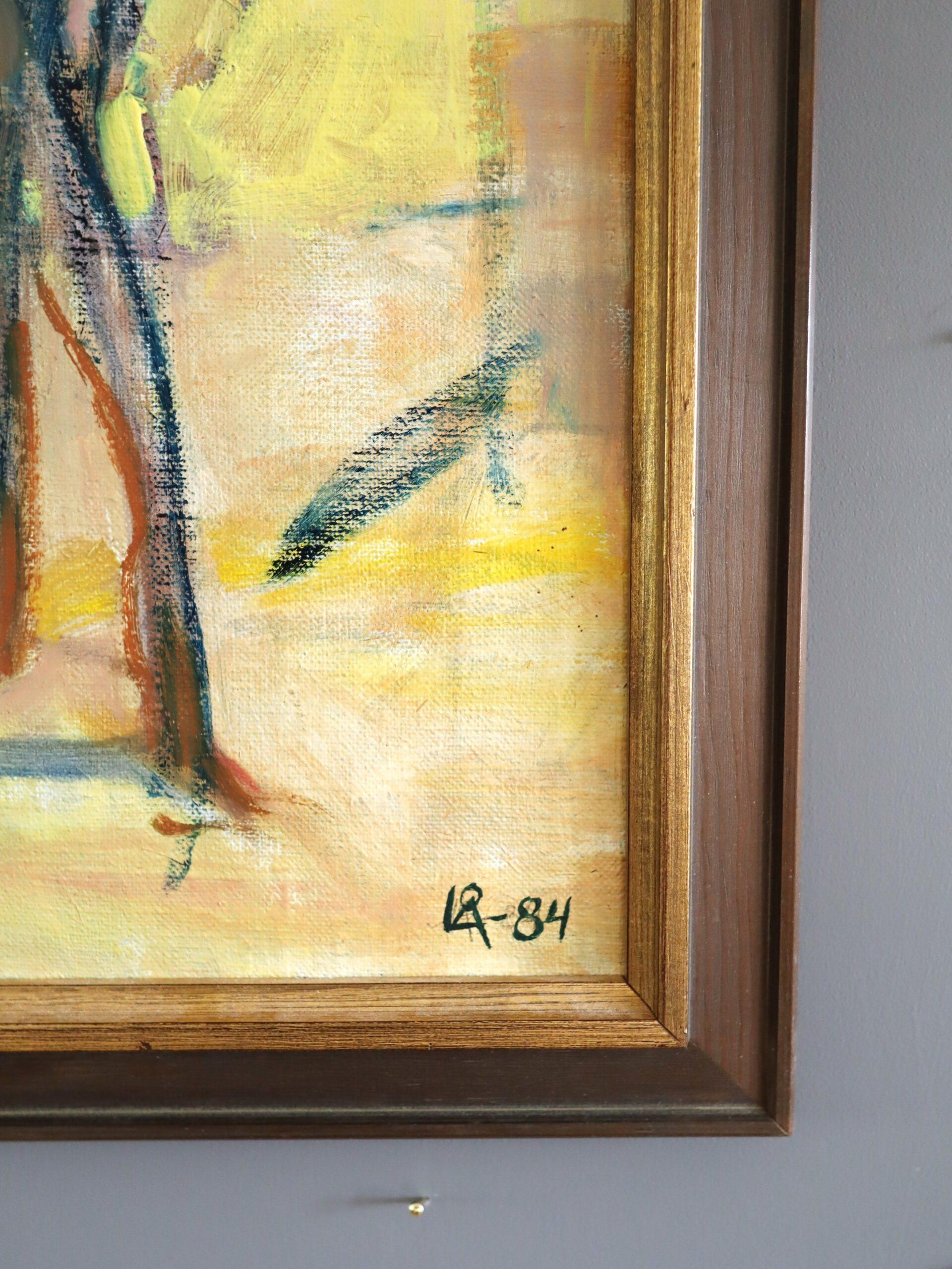 1984 Modernist Vintage Swedish Abstract Figurative Oil Painting- Figures in Flux 3