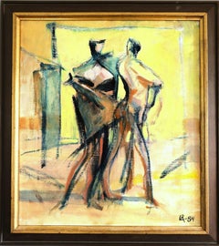 1984 Modernist Vintage Swedish Abstract Figurative Oil Painting- Figures in Flux