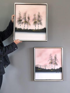 1985 Modernist Minimalist Landscape Oil Painting - Blush Horizon (Set of 2)