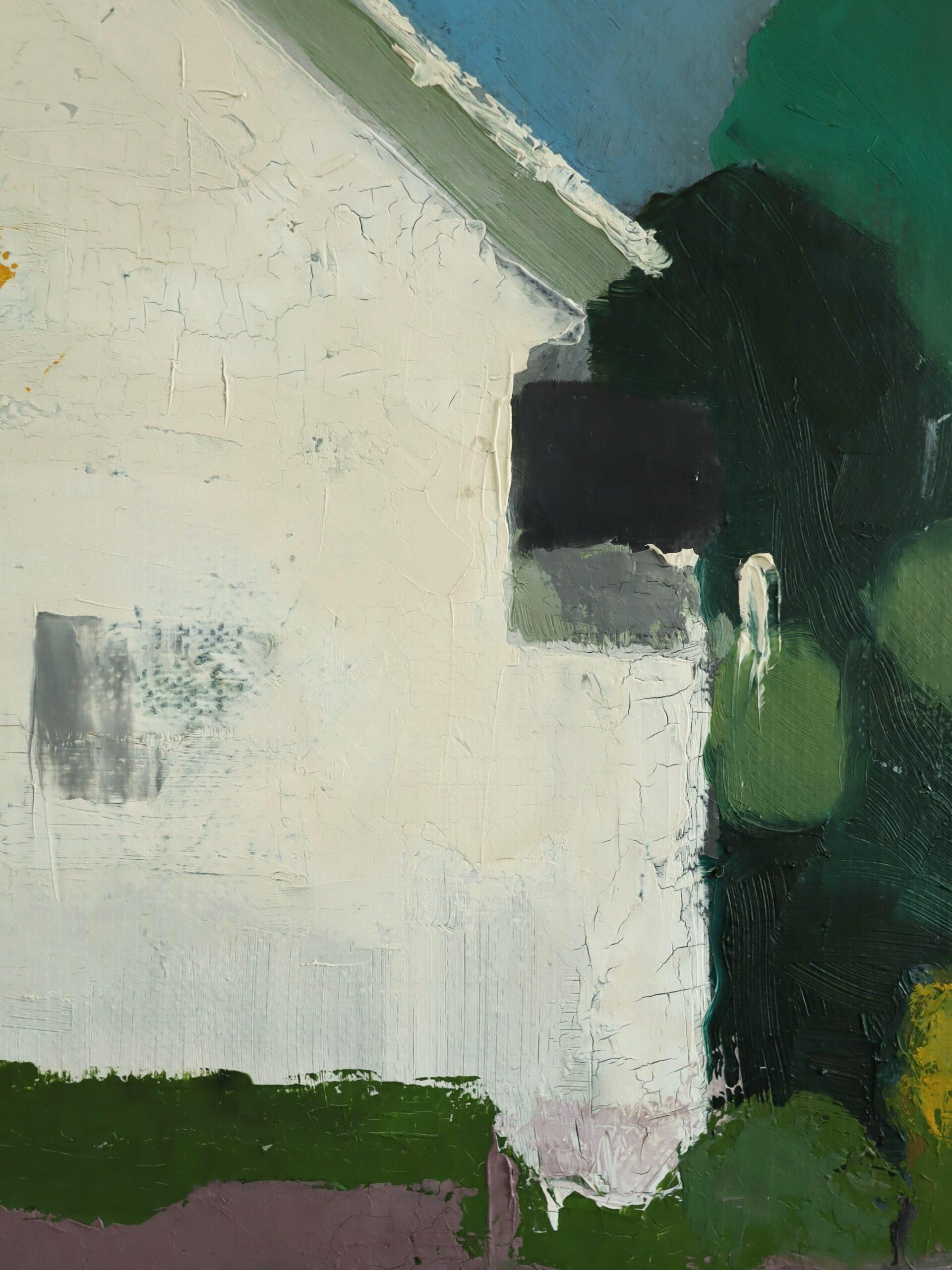 1985 Modernist Swedish Original Landscape Oil Painting - House on the Hill im Angebot 7