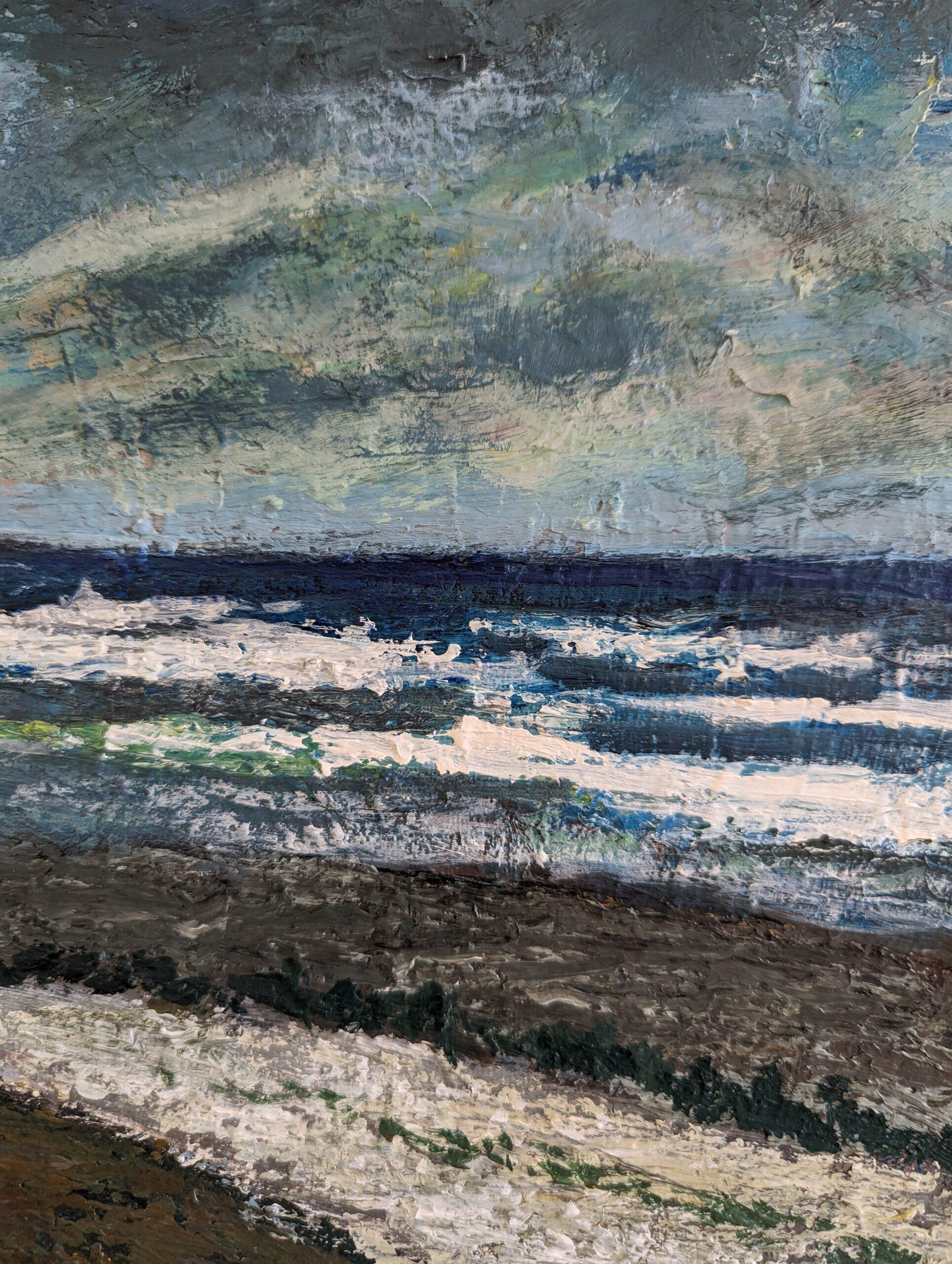 1985 Vintage Expressive Coastal Landscape Oil Painting - Dramatic Coast For Sale 8