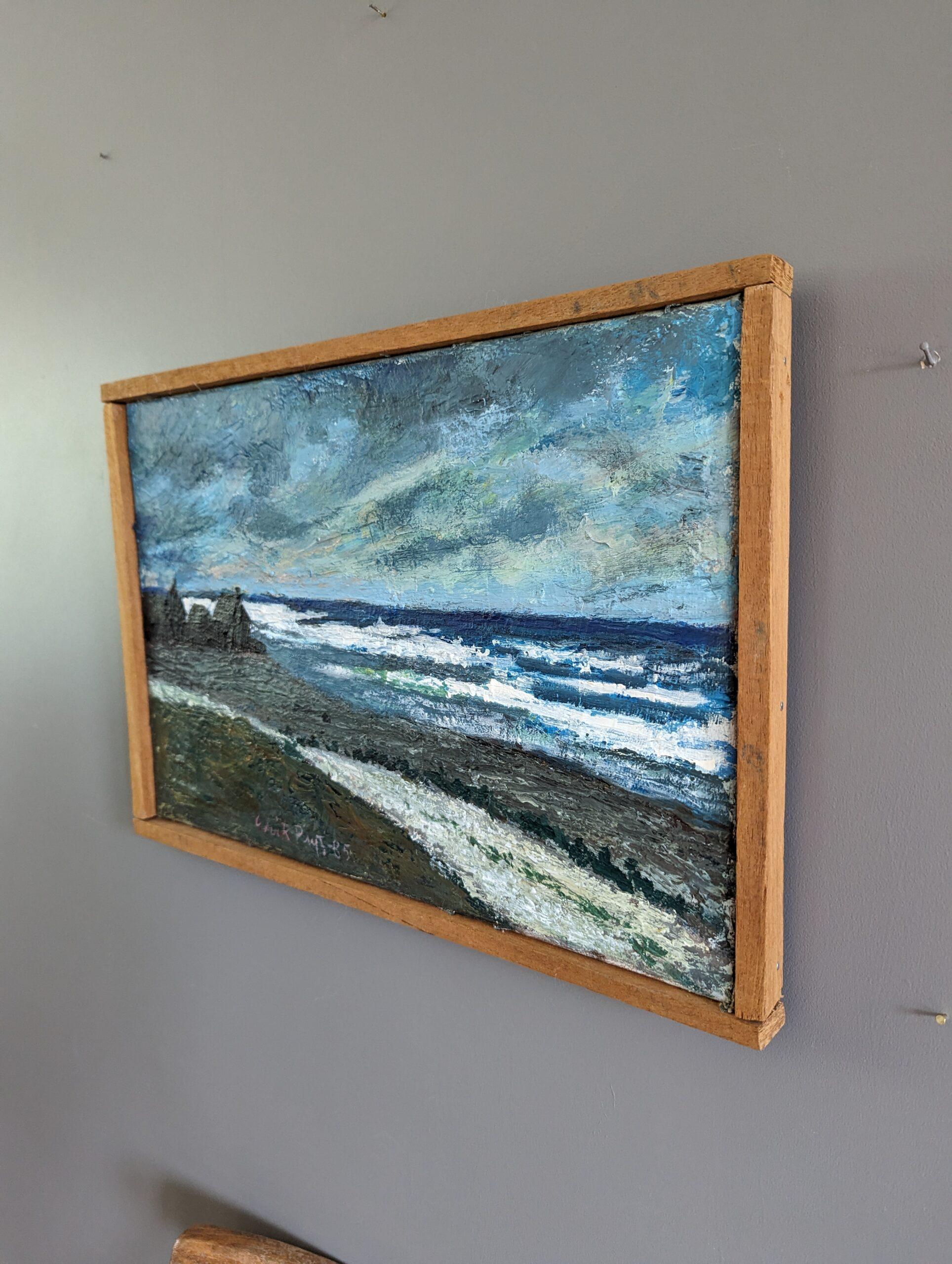 1985 Vintage Expressive Coastal Landscape Oil Painting - Dramatic Coast For Sale 2