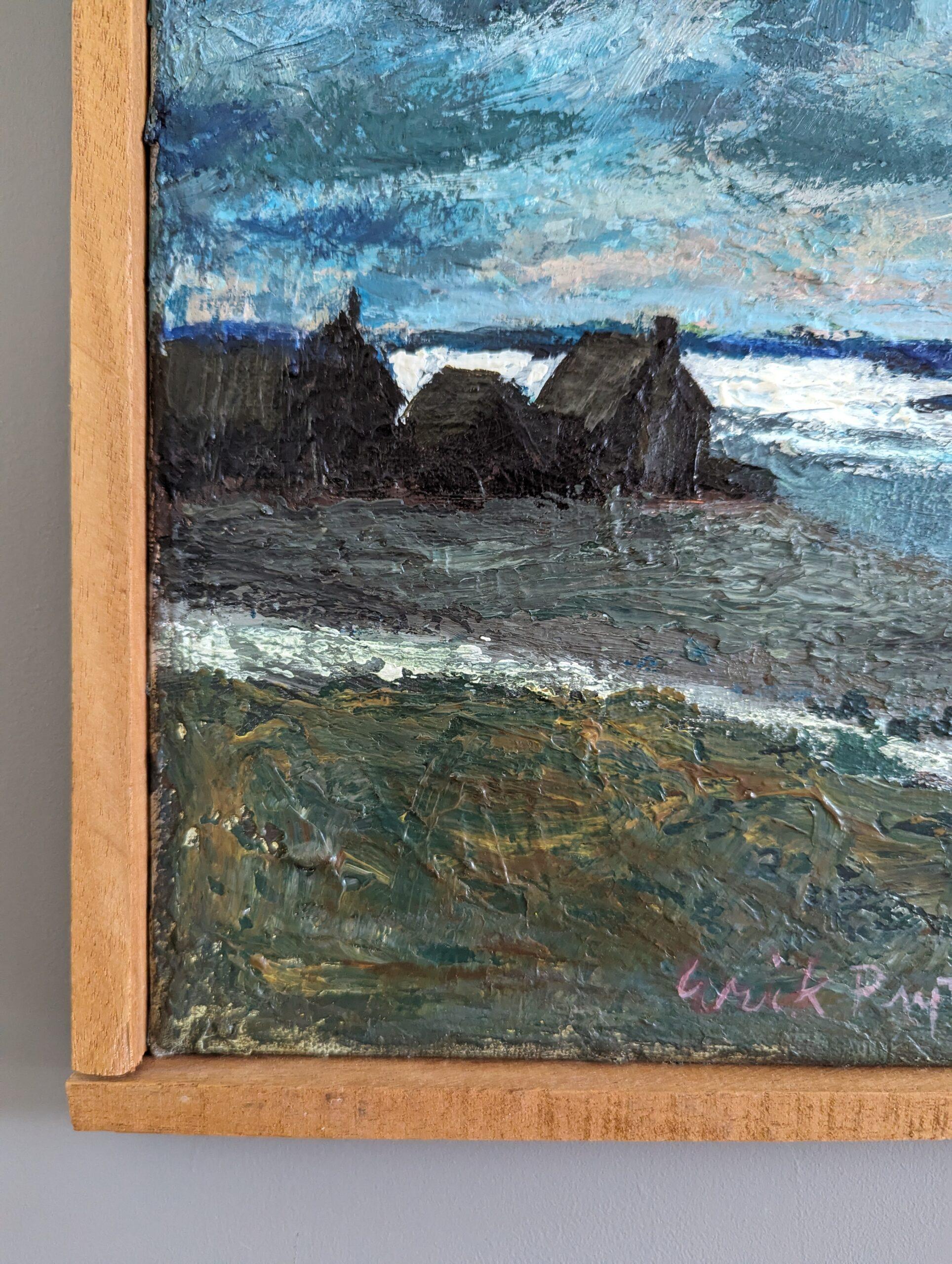 1985 Vintage Expressive Coastal Landscape Oil Painting - Dramatic Coast For Sale 4