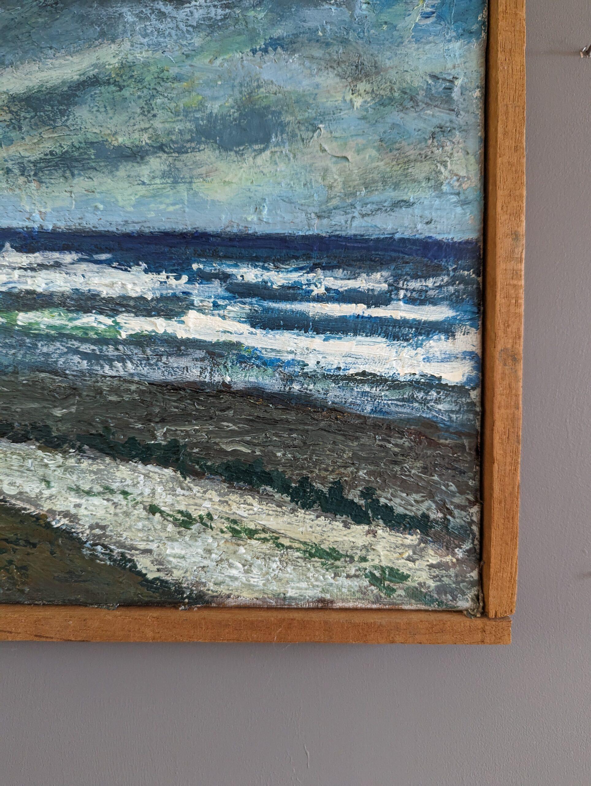 1985 Vintage Expressive Coastal Landscape Oil Painting - Dramatic Coast For Sale 5