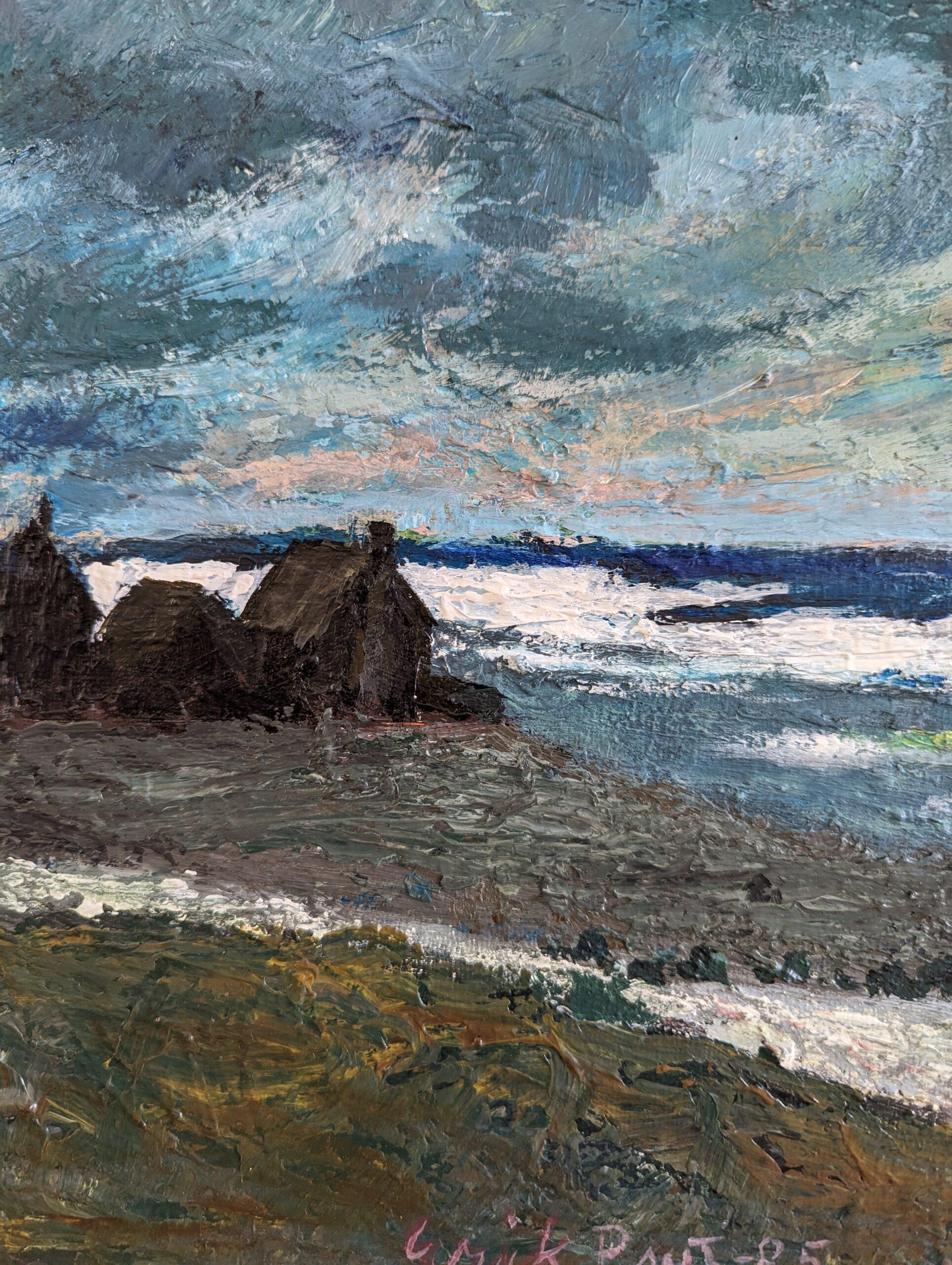 1985 Vintage Expressive Coastal Landscape Oil Painting - Dramatic Coast For Sale 7