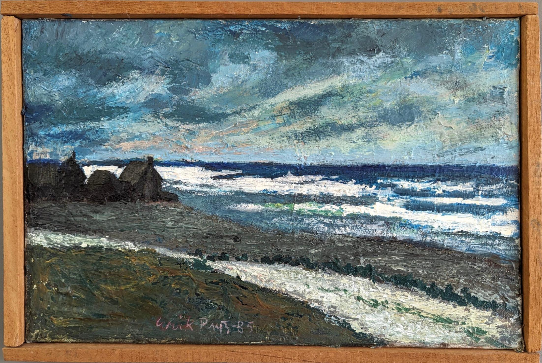 Unknown Landscape Painting - 1985 Vintage Expressive Coastal Landscape Oil Painting - Dramatic Coast