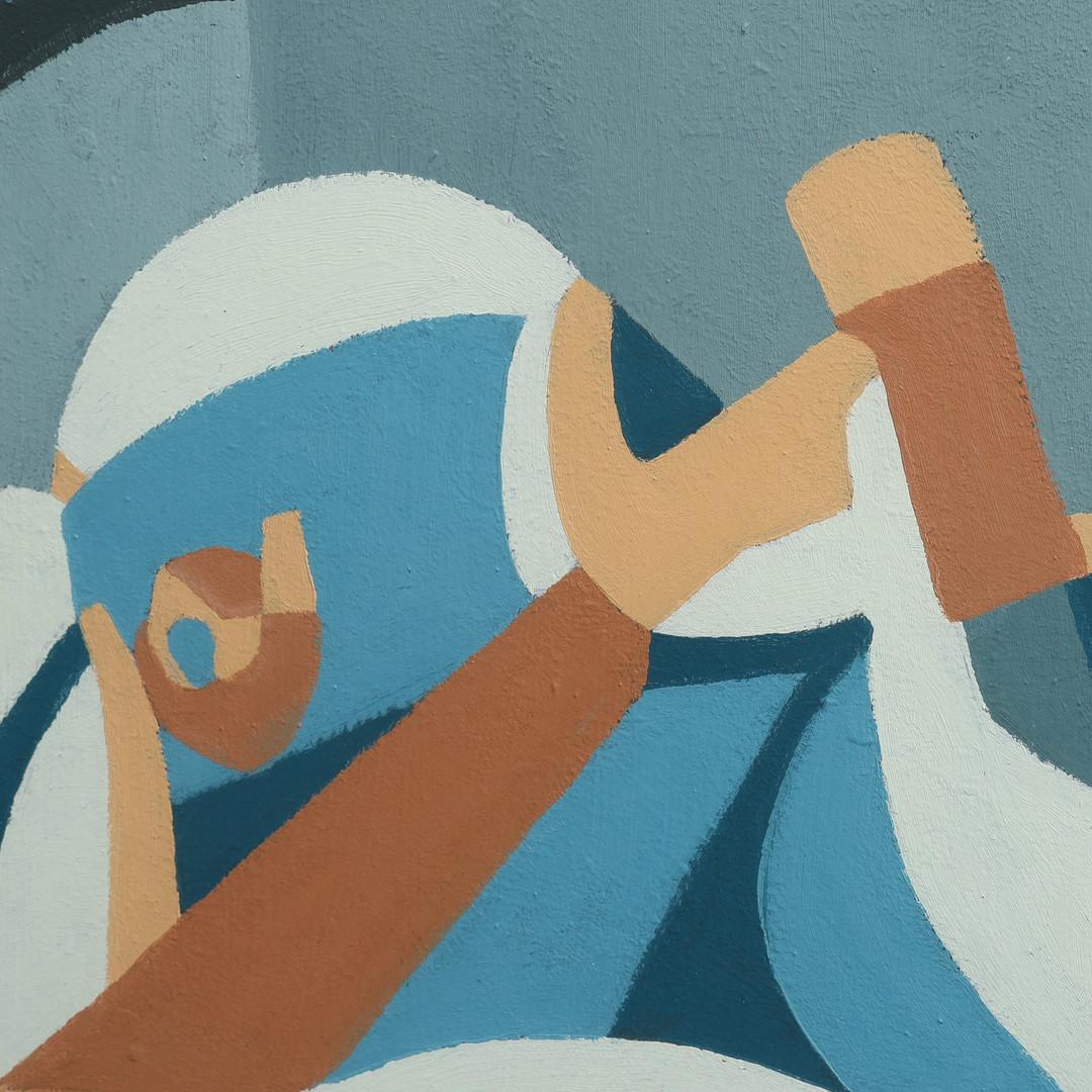 1986 Modernistisches Vintage Swedush Abstraktes geometrisches Ölgemälde - Ineinandergreifendes Ölgemälde (Geometrische Abstraktion), Painting, von Unknown