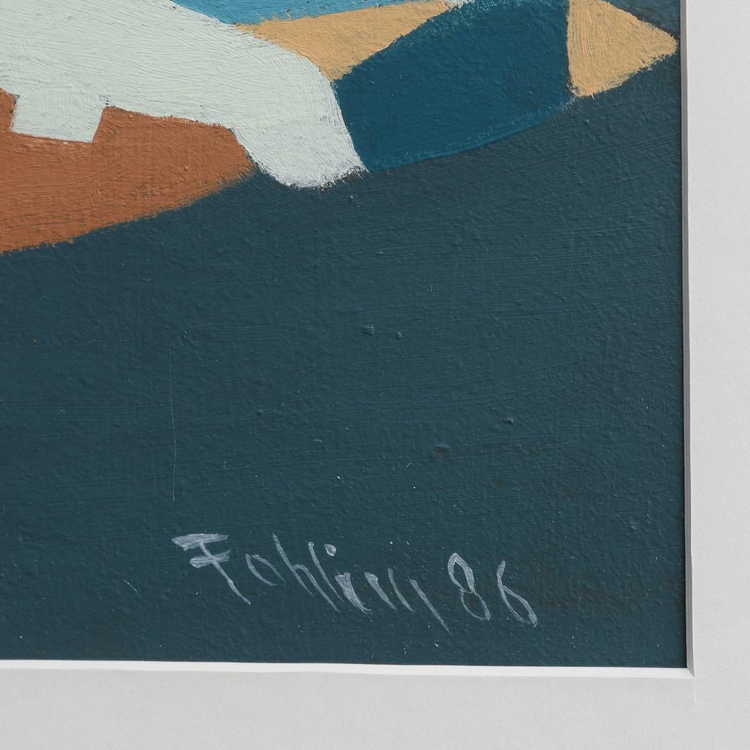 1986 Modernistisches Vintage Swedush Abstraktes geometrisches Ölgemälde - Ineinandergreifendes Ölgemälde (Grau), Abstract Painting, von Unknown