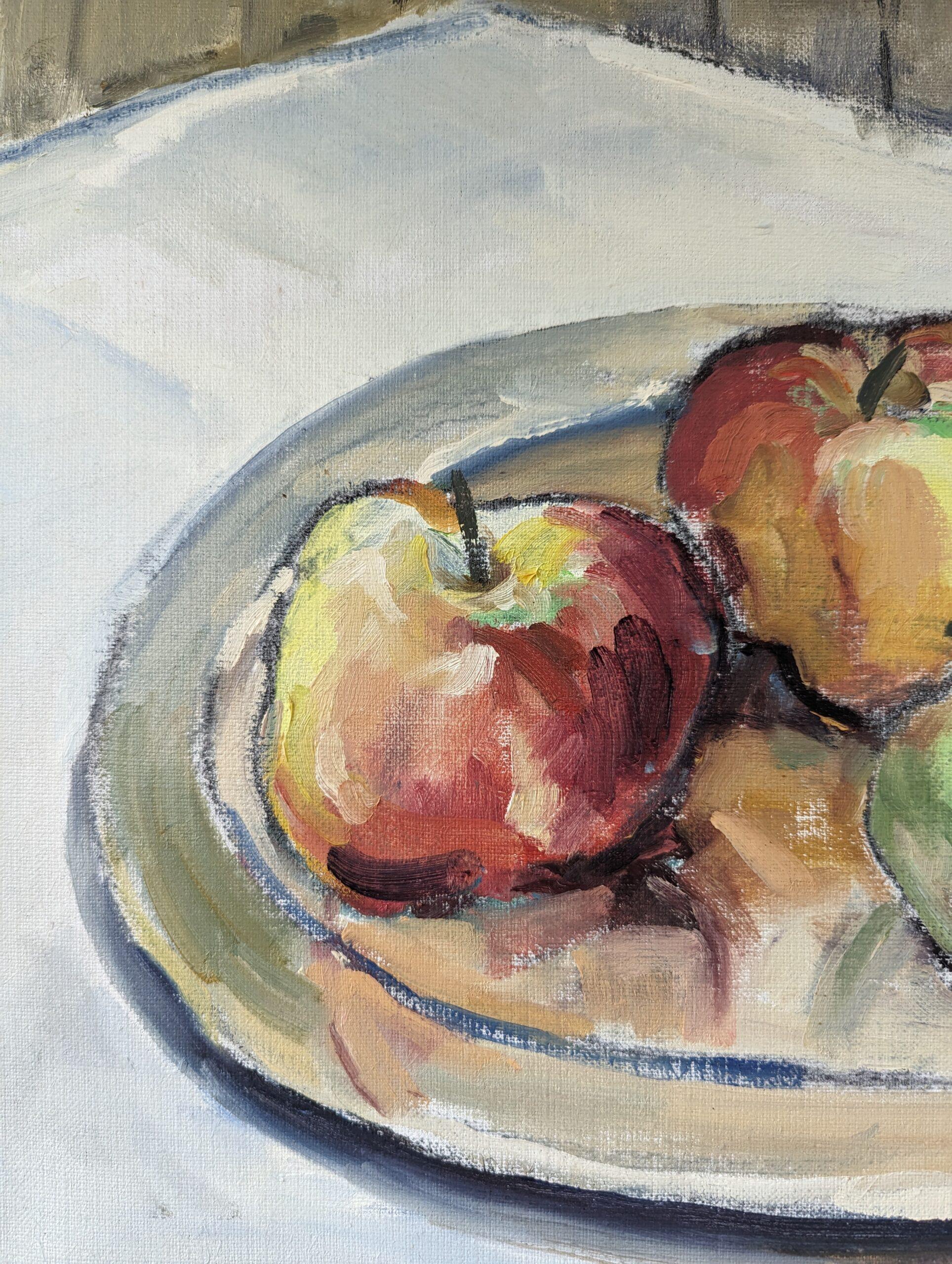 1986 Vintage Modern Still Life Oil Painting - Orchard Apples For Sale 9