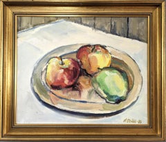 1986 Vintage Modern Still Life - Peinture à l'huile - Pommes du verger