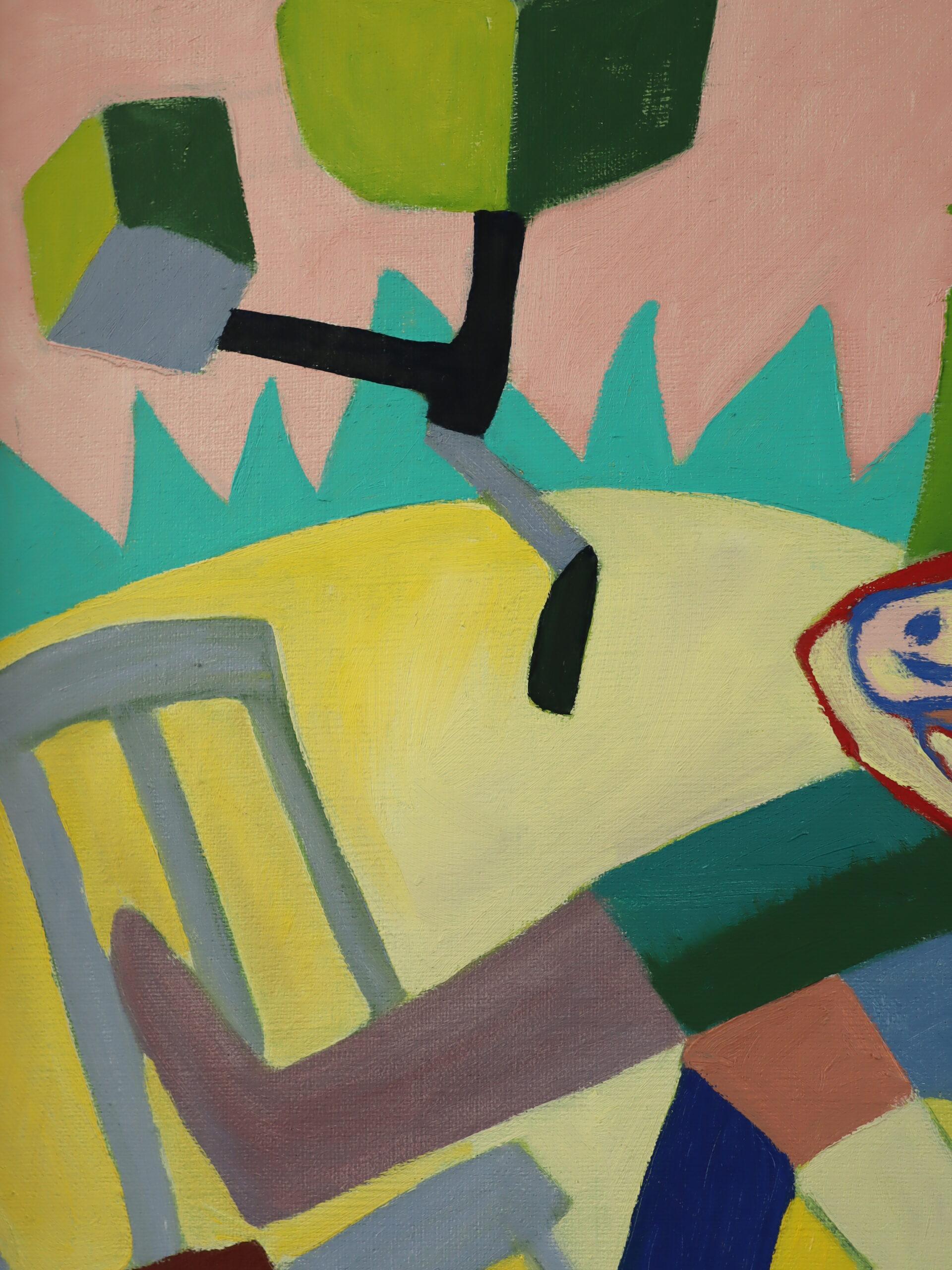 1986 Vintage Modernist Cubist Abstrakte Figurative Ölgemälde - Cubist Picknick im Angebot 7