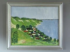 1987 Modernist Swedish Expressive Landscape Oil Painting - Hillside by the Sea