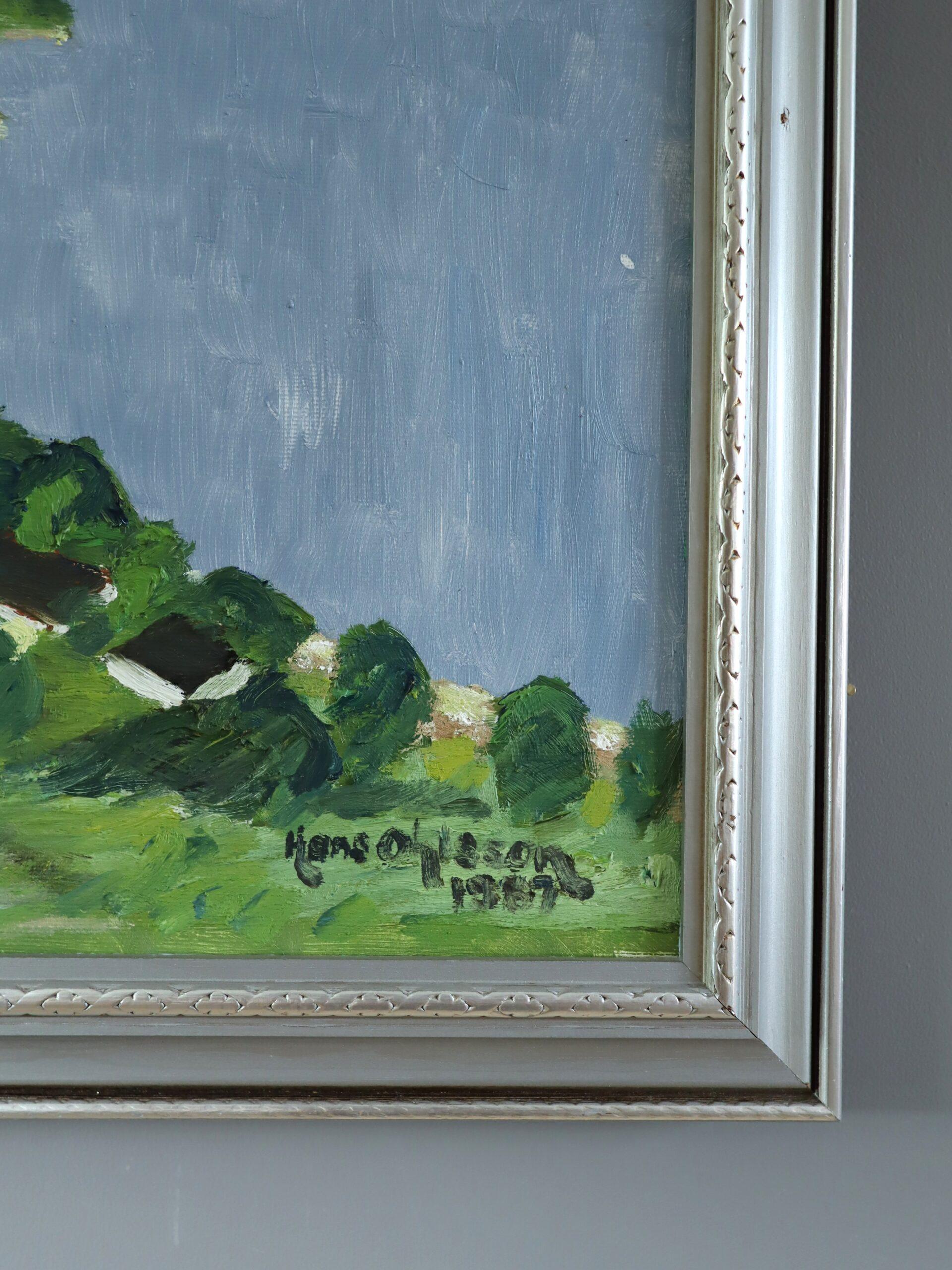 1987 Modernistisches schwedisches expressives Landschafts-Ölgemälde - Hügellandschaft am Meer im Angebot 1