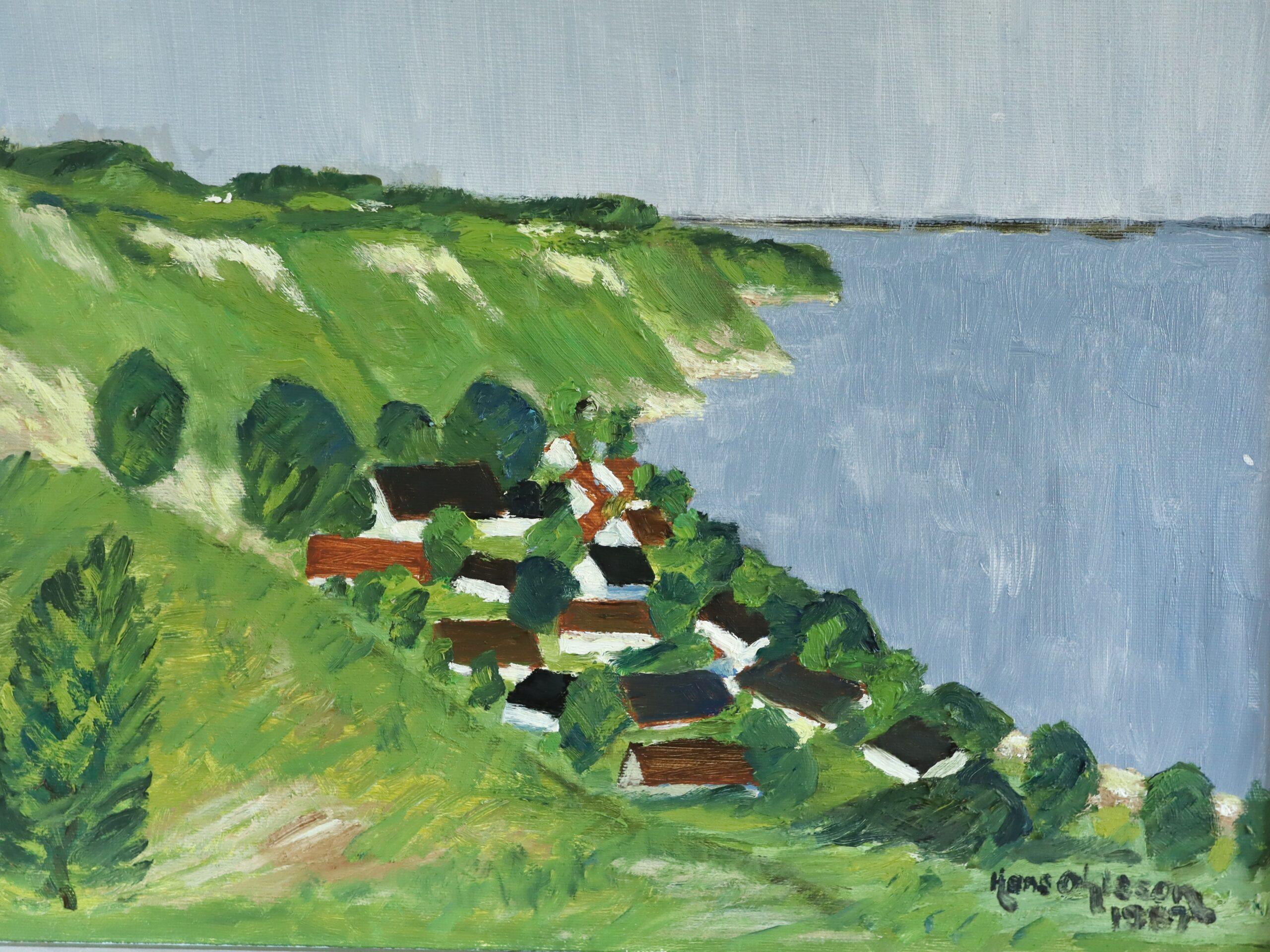 1987 Modernistisches schwedisches expressives Landschafts-Ölgemälde - Hügellandschaft am Meer im Angebot 2