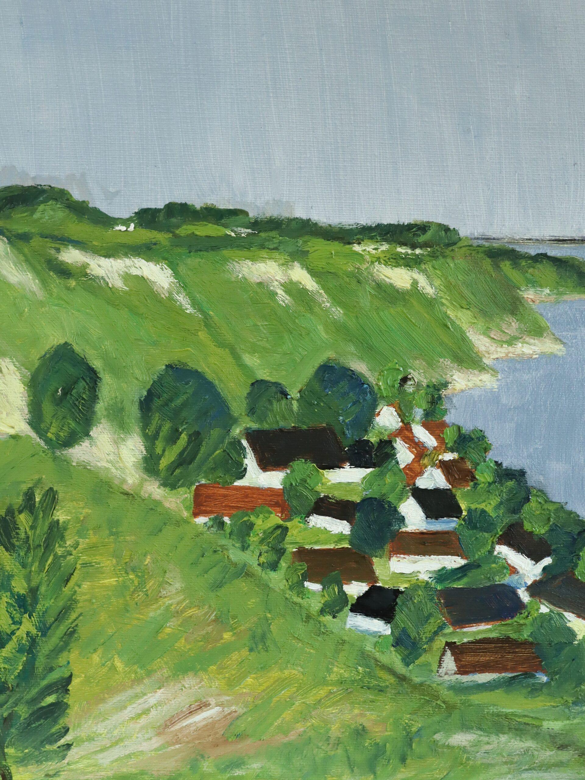 1987 Modernistisches schwedisches expressives Landschafts-Ölgemälde - Hügellandschaft am Meer im Angebot 3