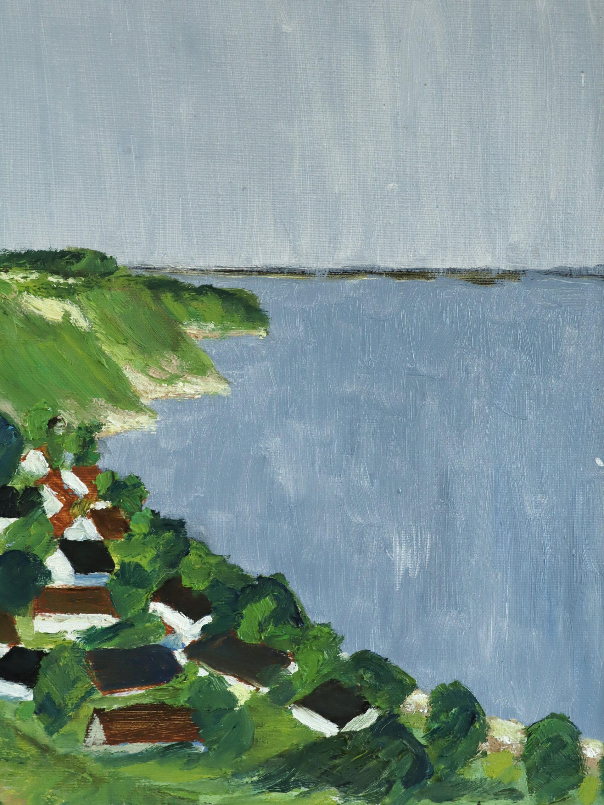 1987 Modernistisches schwedisches expressives Landschafts-Ölgemälde - Hügellandschaft am Meer im Angebot 4