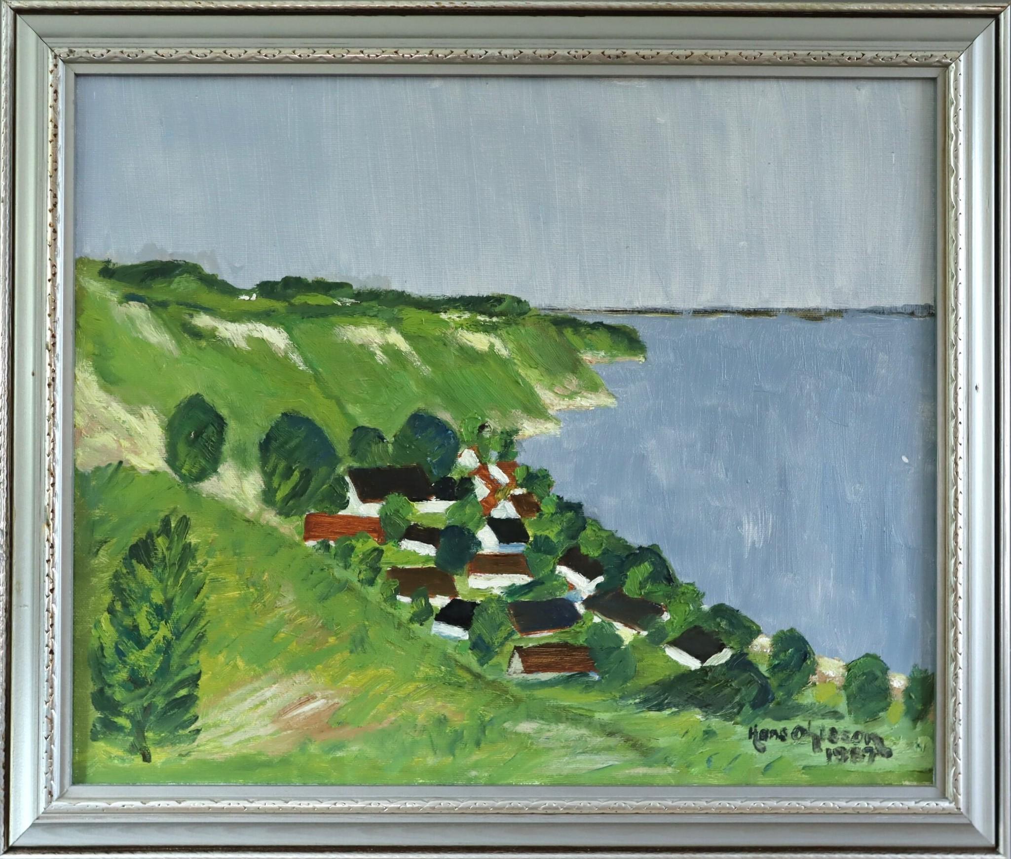 Unknown Landscape Painting – 1987 Modernistisches schwedisches expressives Landschafts-Ölgemälde - Hügellandschaft am Meer