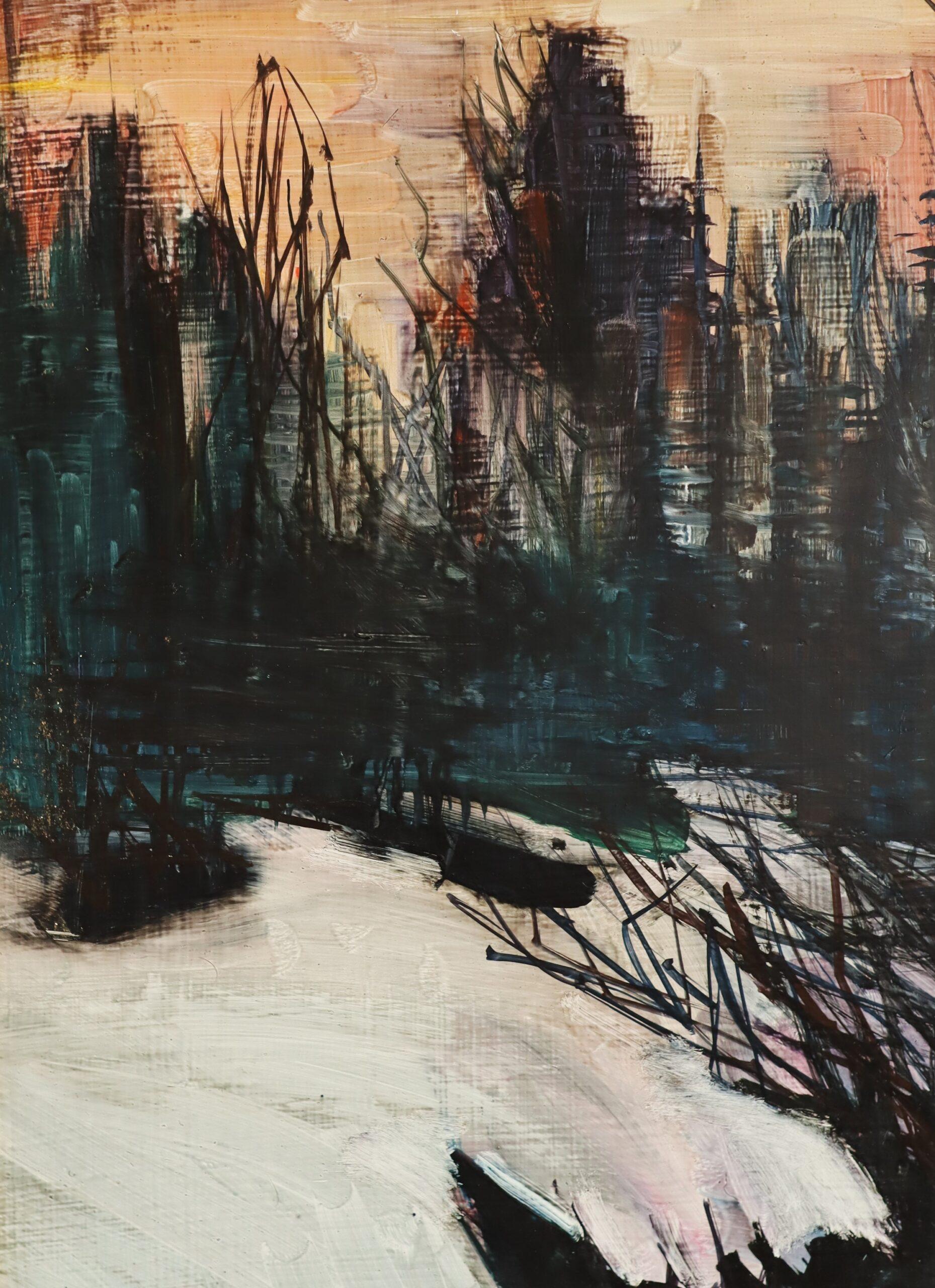 1987 Modernist Swedish Winter River Landscape Oil Painting - Twilight Stream For Sale 6