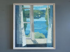 1988 Modernist Swedish Expressive Landscape Oil Painting - View Across the Lake