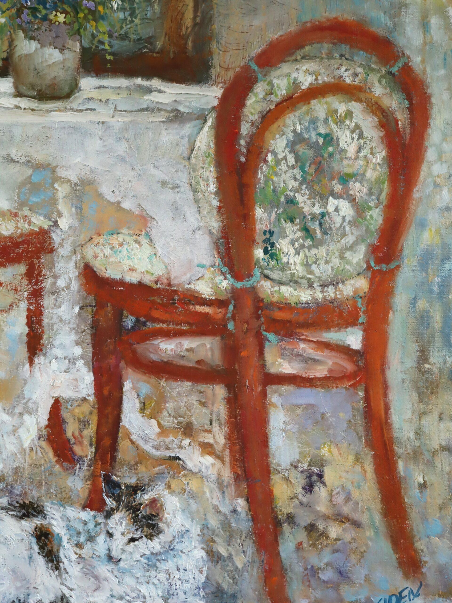 1989 Impressionist Vintage Interior Still Life Oil Painting - Table for Two For Sale 8