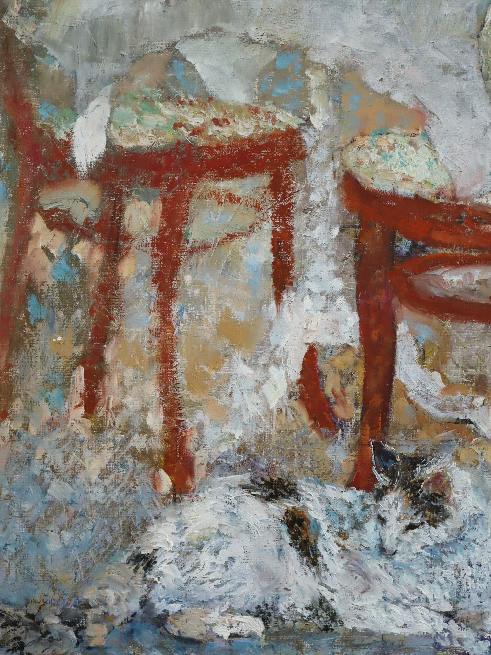 1989 Impressionist Vintage Interior Still Life Oil Painting - Table for Two For Sale 9