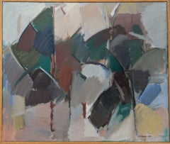 1989 Original Modern Abstract Landscape Swedish Oil Painting - Forest Echoes