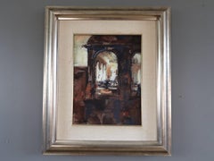 1990 Vintage Modernist Original Interior Oil Painting - Light Through the Arches