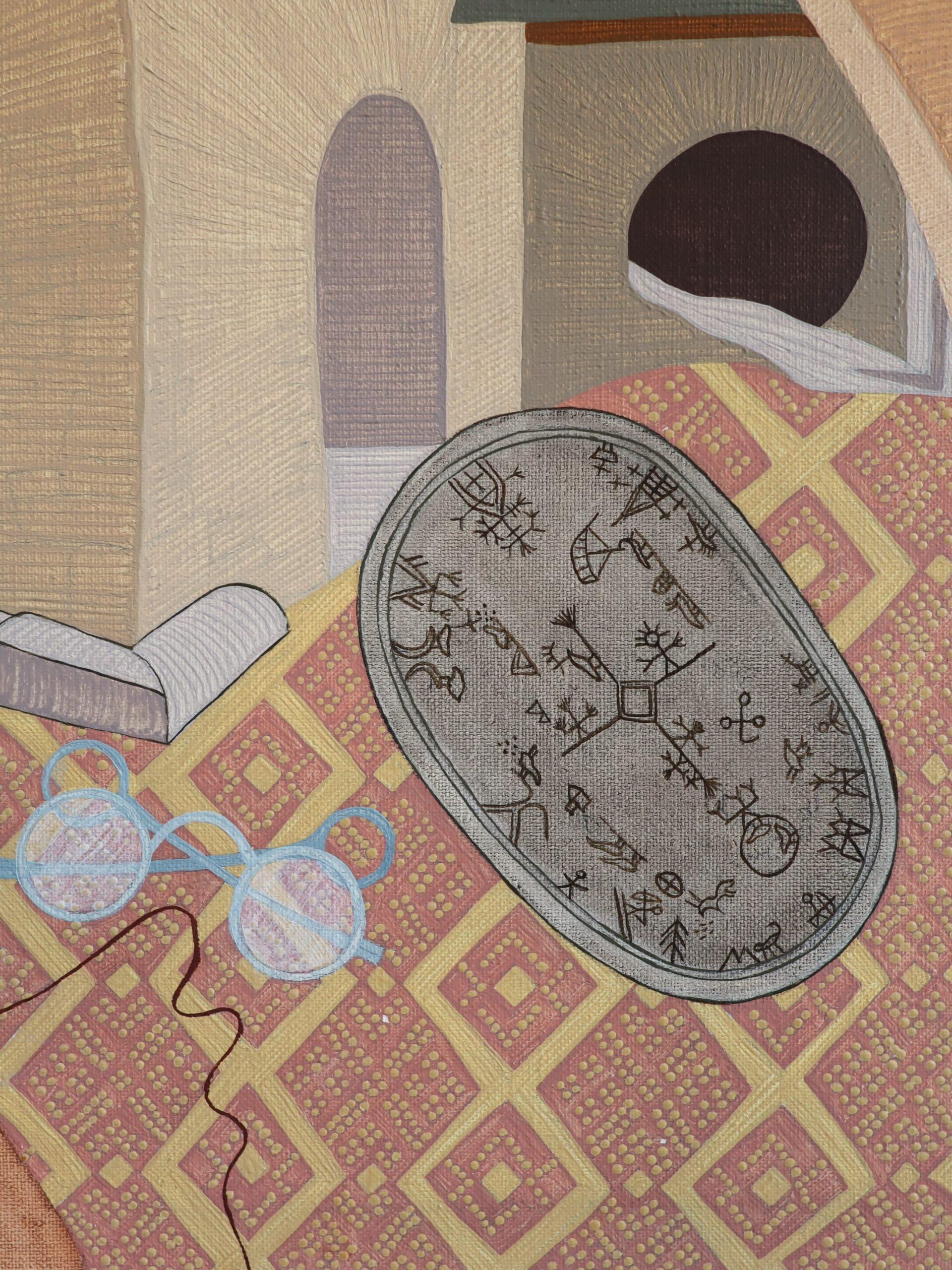 1991 Pittura ad olio moderna surrealista d'epoca originale per interni - Sussurri antichi in vendita 8