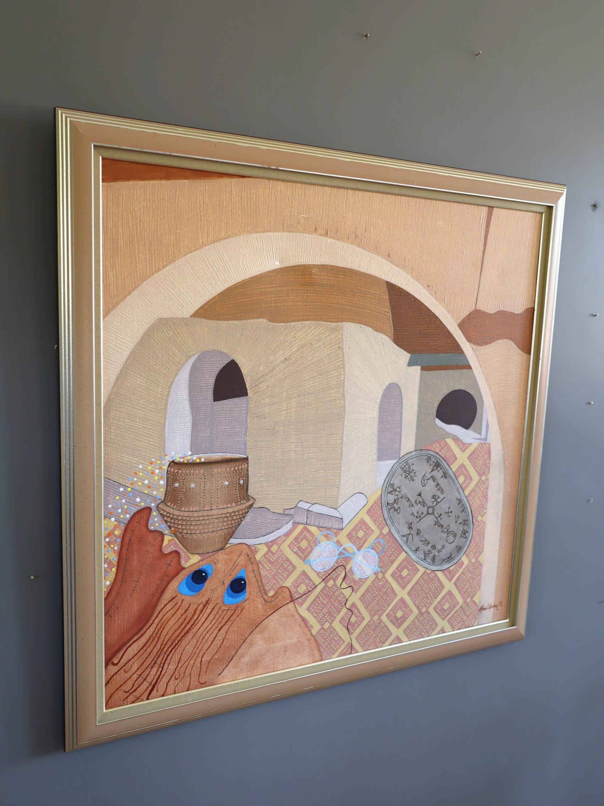 1991 Pittura ad olio moderna surrealista d'epoca originale per interni - Sussurri antichi in vendita 1