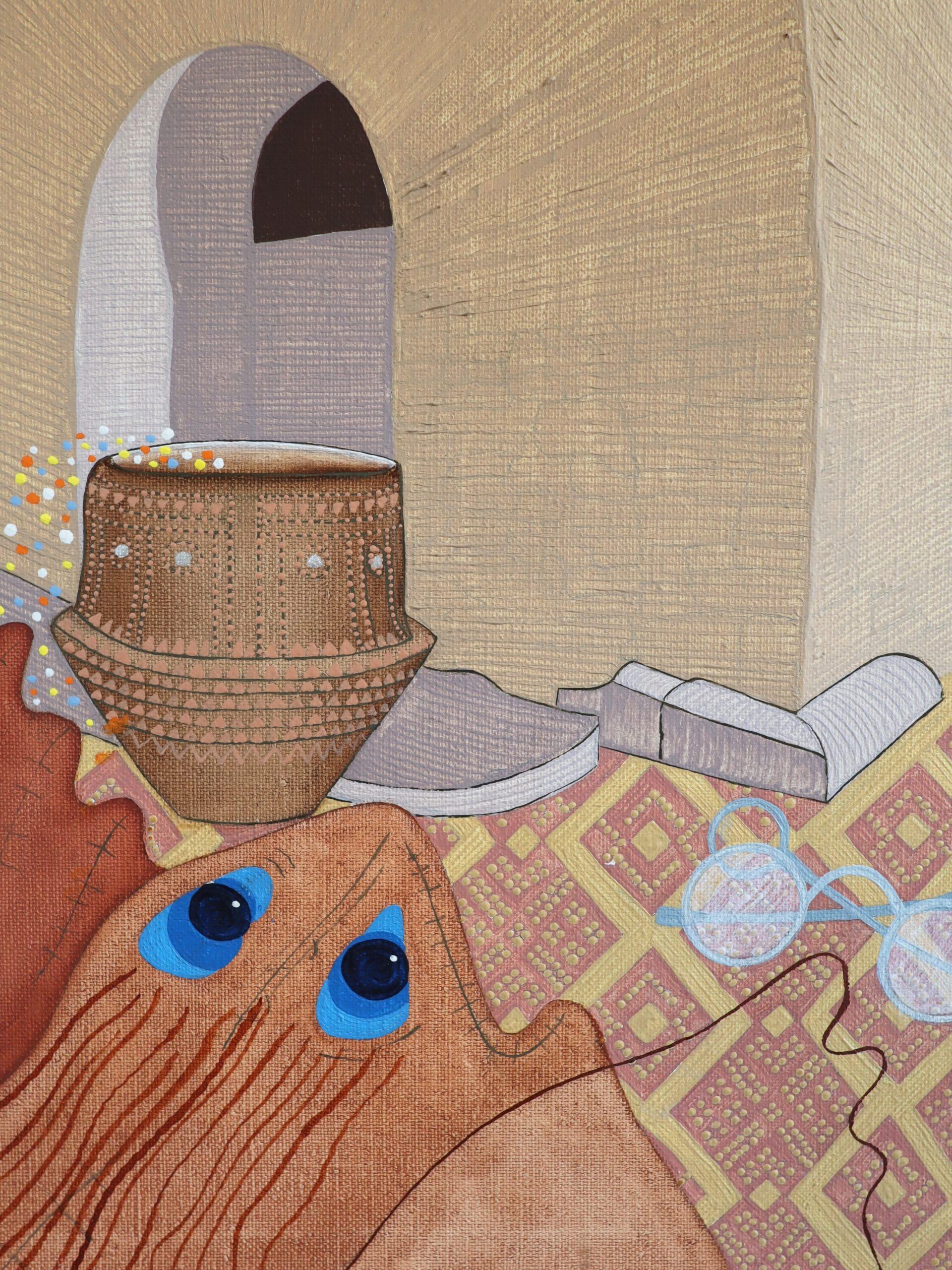 1991 Pittura ad olio moderna surrealista d'epoca originale per interni - Sussurri antichi in vendita 6