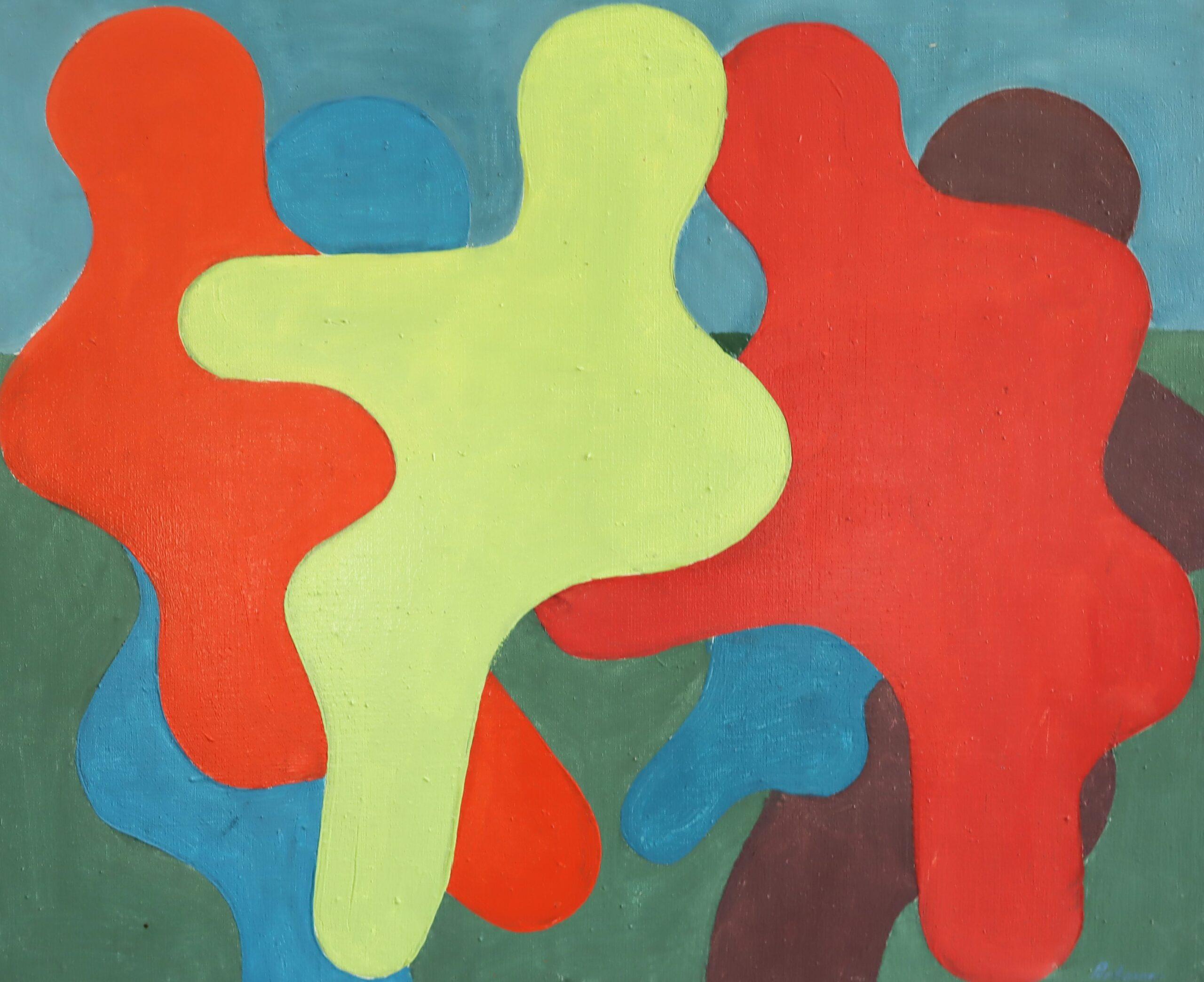 1991 Moderna Vintage Svedese Pittura astratta geometrica a tempera - Interazione in vendita 5