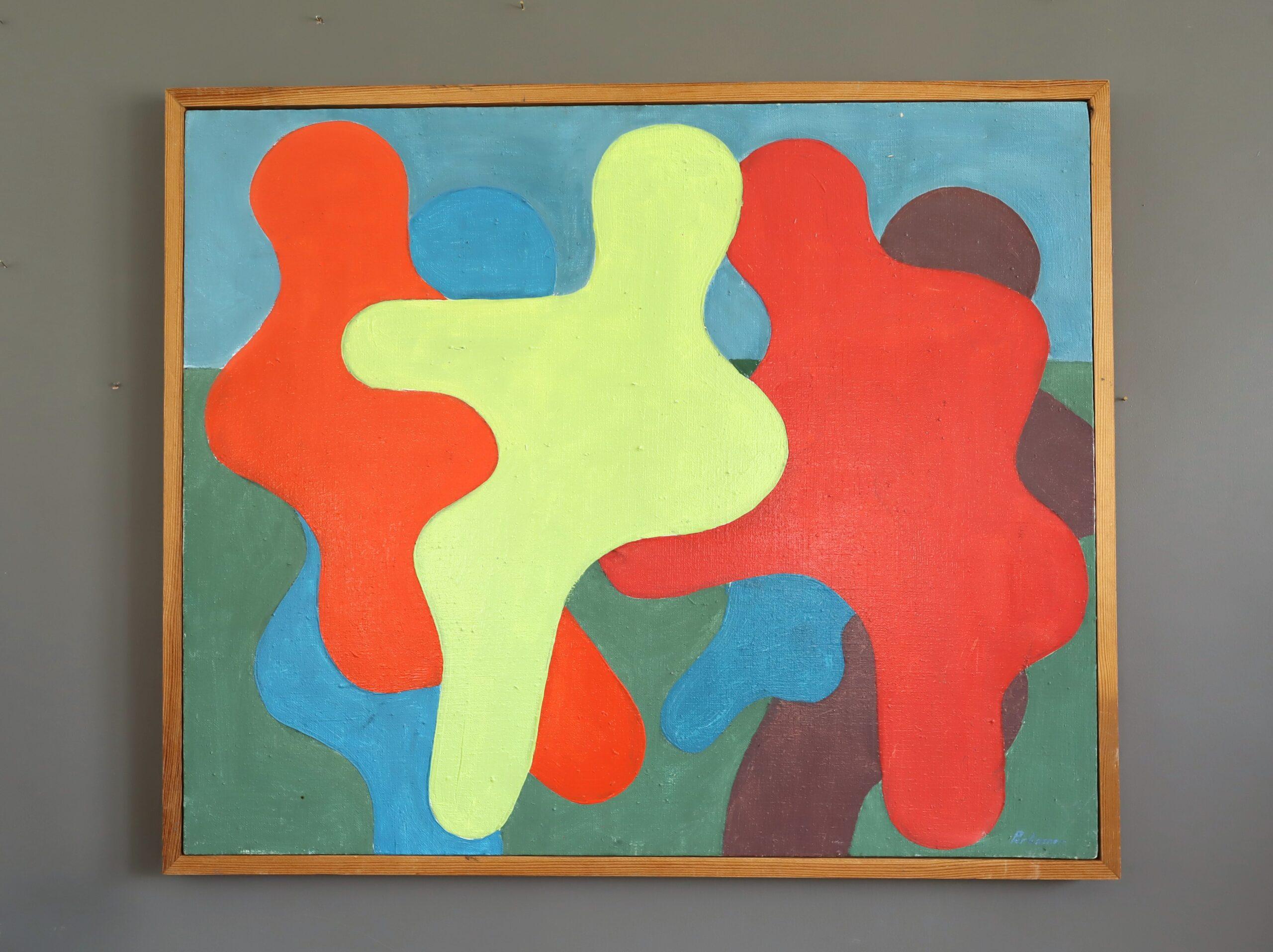 1991 Moderna Vintage Svedese Pittura astratta geometrica a tempera - Interazione - Painting di Unknown