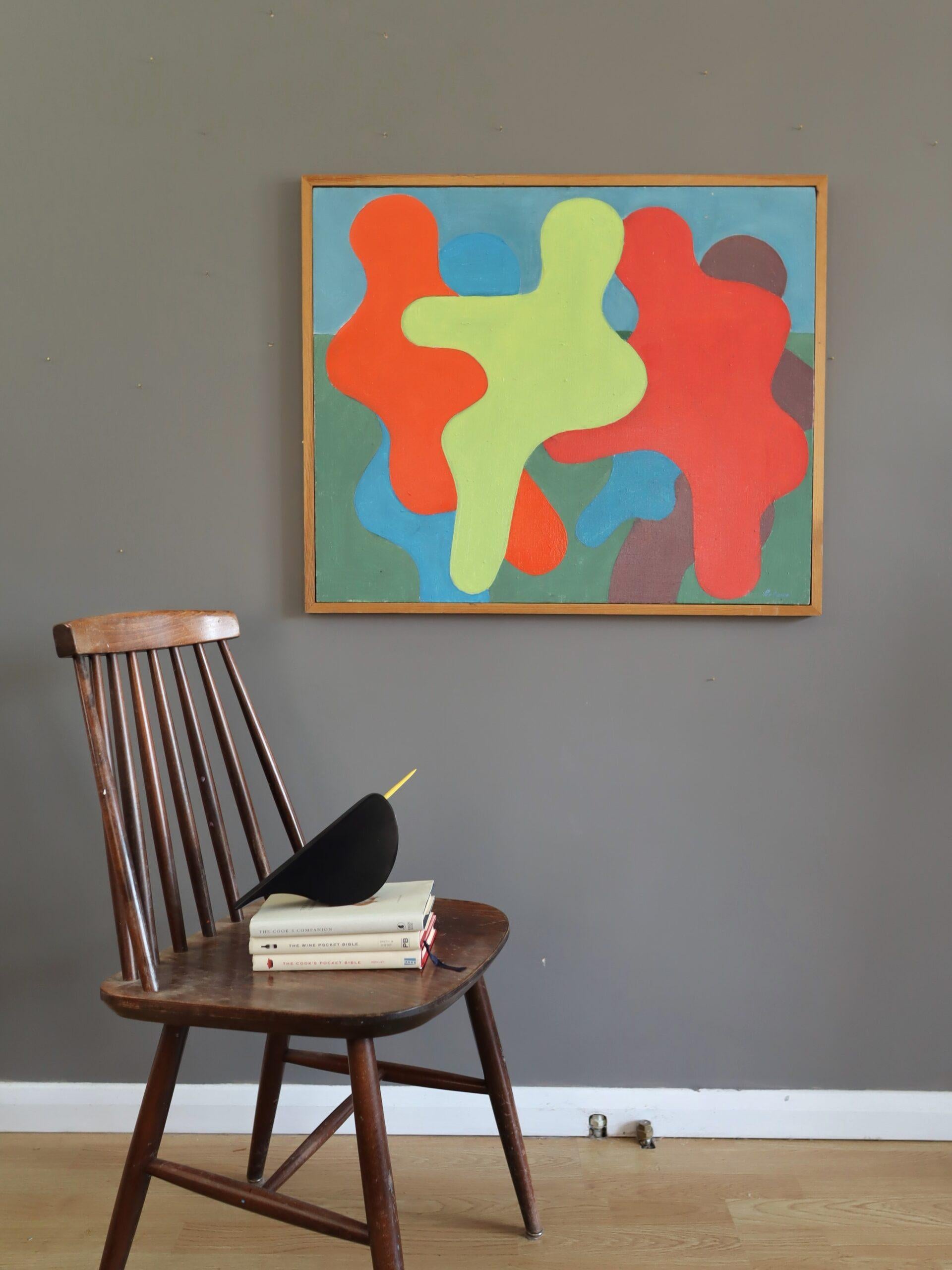 1991 Moderna Vintage Svedese Pittura astratta geometrica a tempera - Interazione - Painting Astratto di Unknown