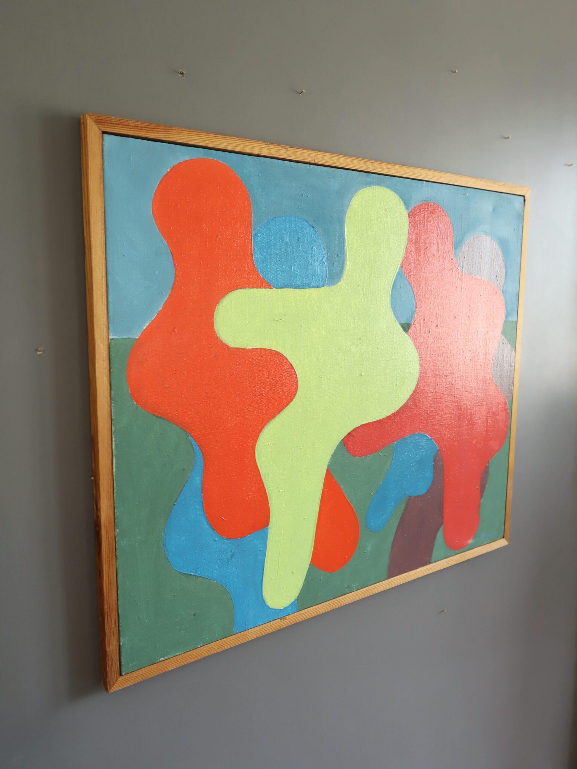 1991 Moderna Vintage Svedese Pittura astratta geometrica a tempera - Interazione - Abstract Painting Arancia di Unknown