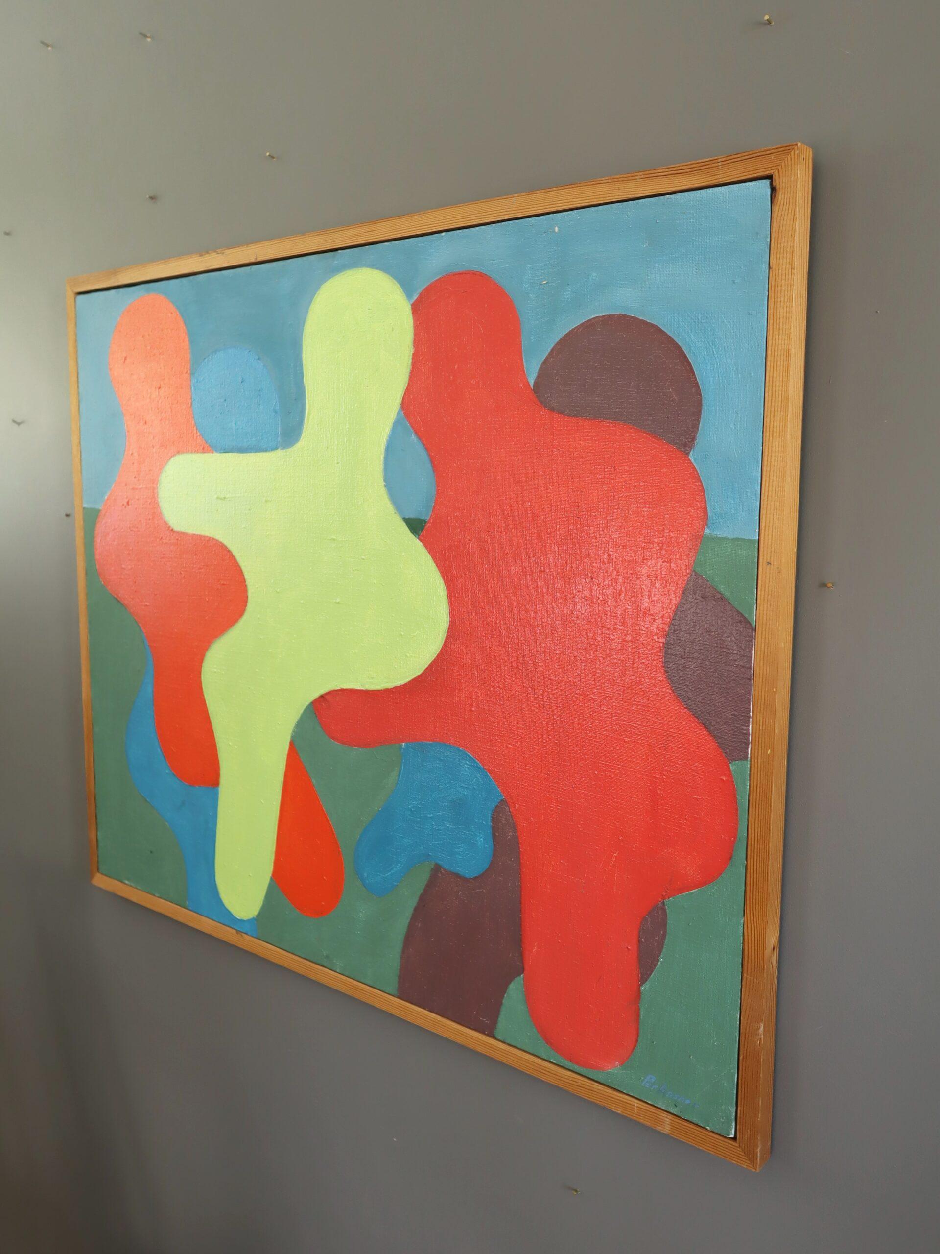 INTERAZIONE
Dimensioni: 64 x 76,5 cm (cornice inclusa)
Tempera su tela

Una vibrante composizione geometrica astratta che esplora la forma e l'interazione, eseguita a tempera su tela e datata 1991.

Il dipinto presenta una disposizione dinamica di