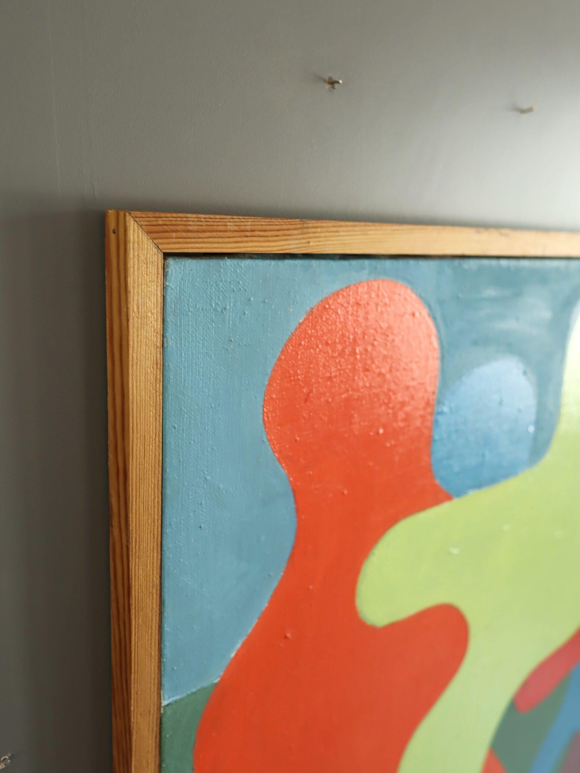 1991 Moderna Vintage Svedese Pittura astratta geometrica a tempera - Interazione in vendita 1
