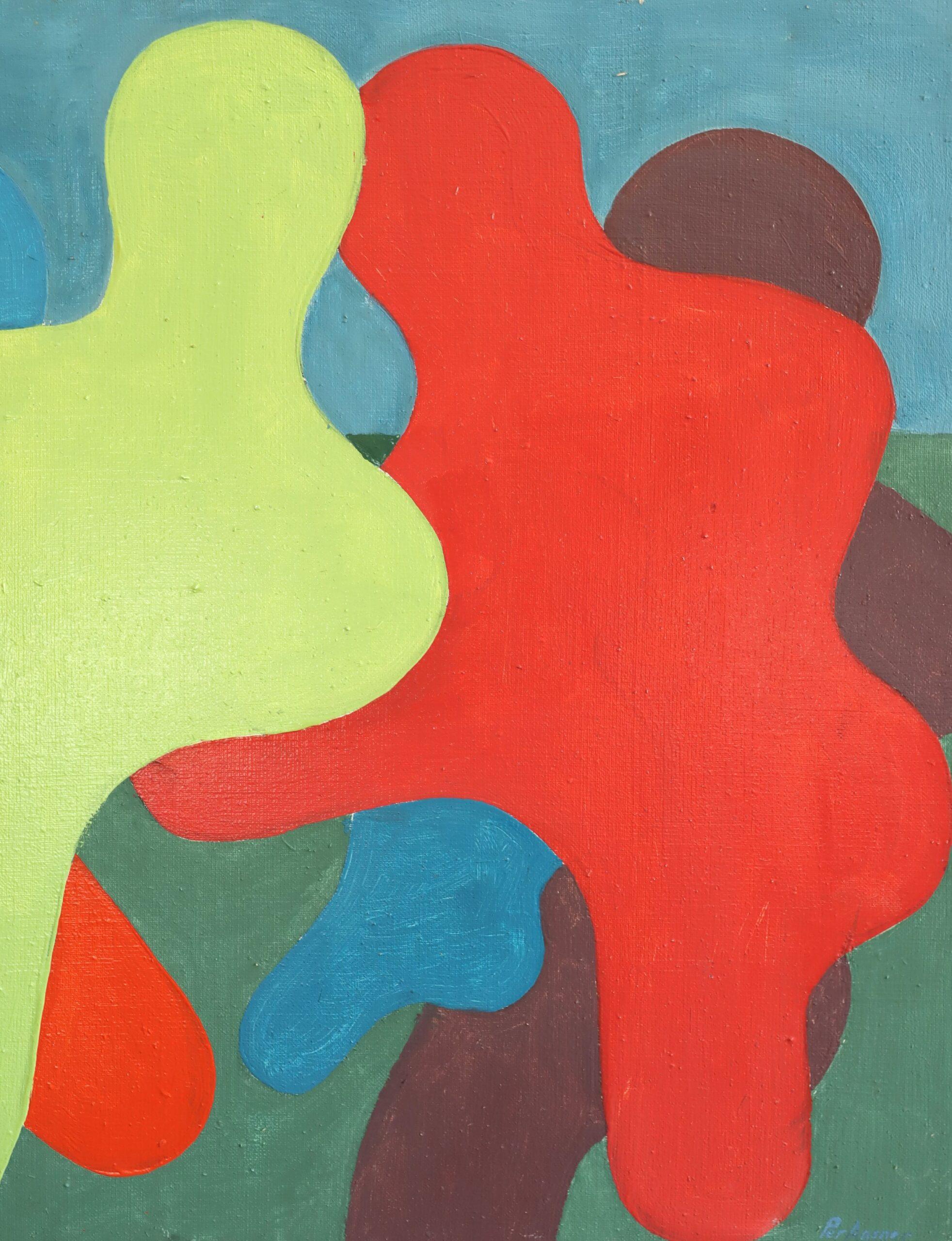 1991 Moderna Vintage Svedese Pittura astratta geometrica a tempera - Interazione in vendita 4