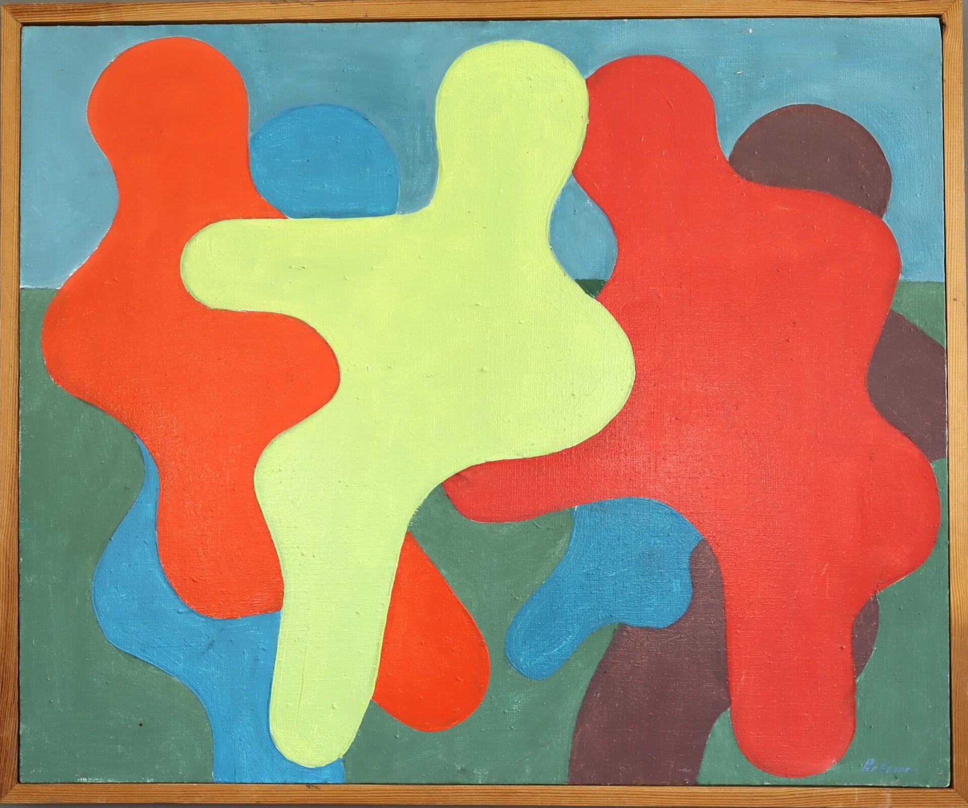 1991 Moderna Vintage Svedese Pittura astratta geometrica a tempera - Interazione