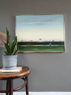 1991 Vintage Minimalistische schwedische Landschaft Ölgemälde - Der Abstand zwischen