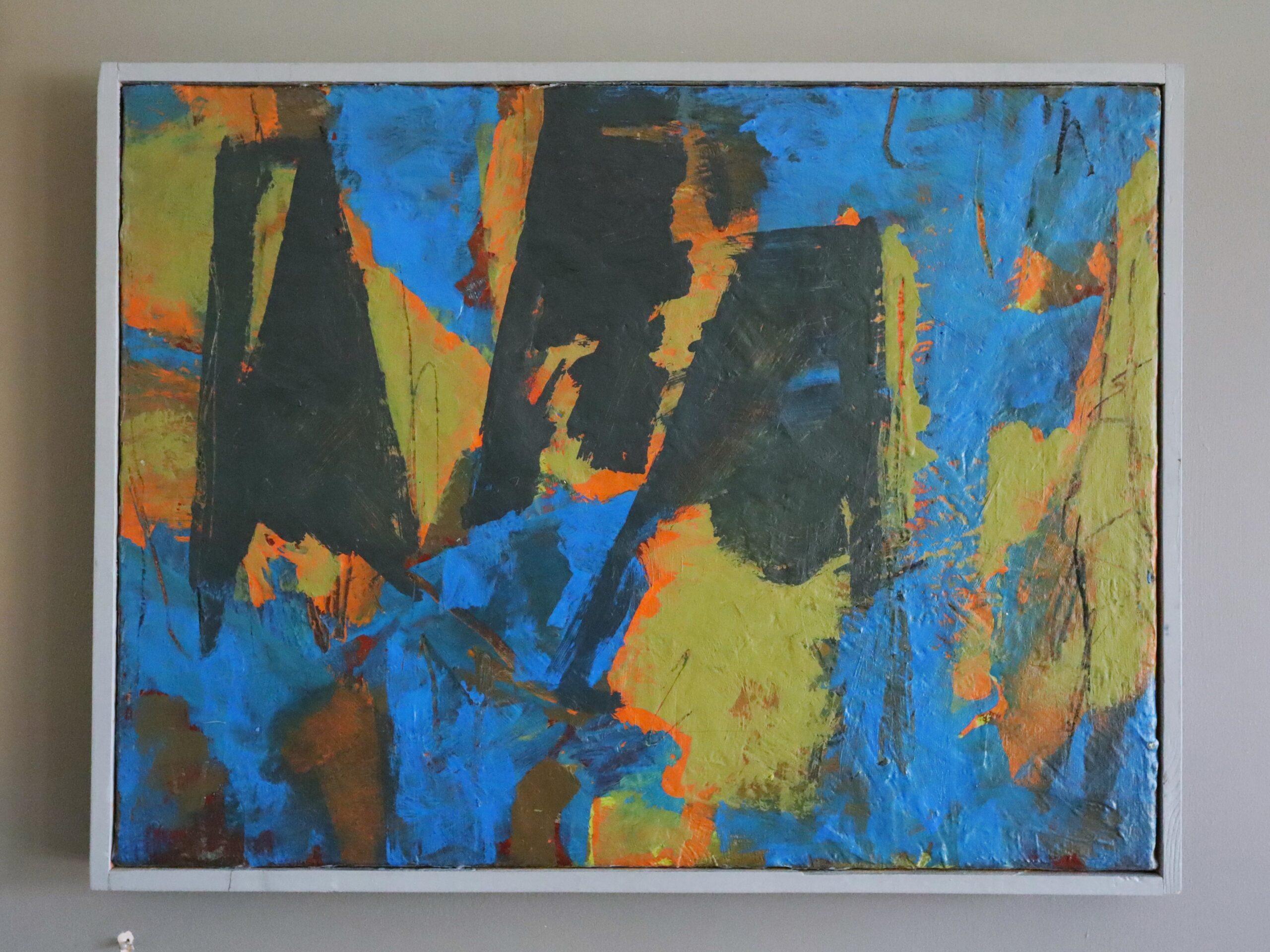 1992 Peinture à l'huile moderniste suédoise d'expressionnisme abstrait - Cobalt Collision - Painting de Unknown